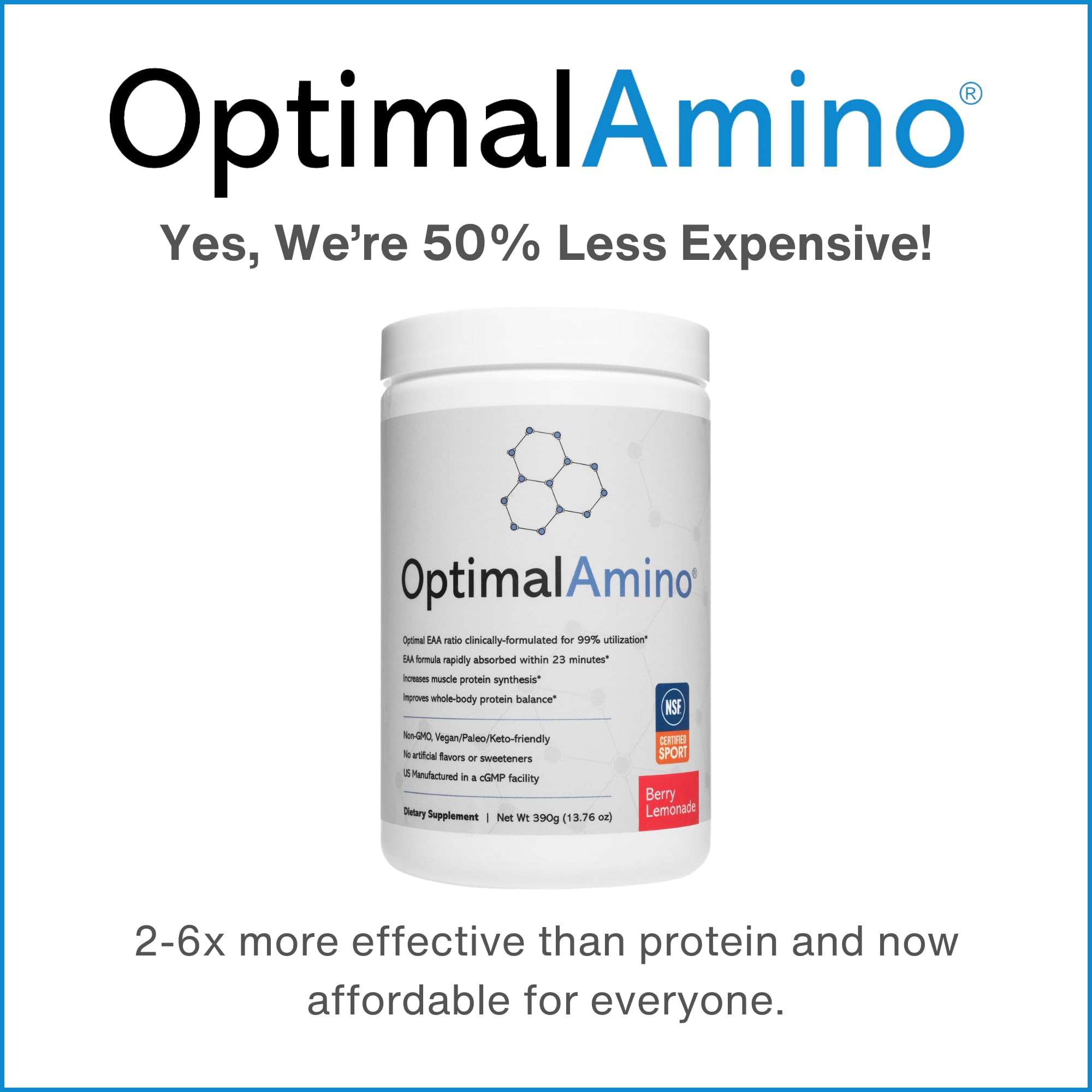 Etiqueta nutricional de OptimalAmino destacando perfil completo de aminoácidos