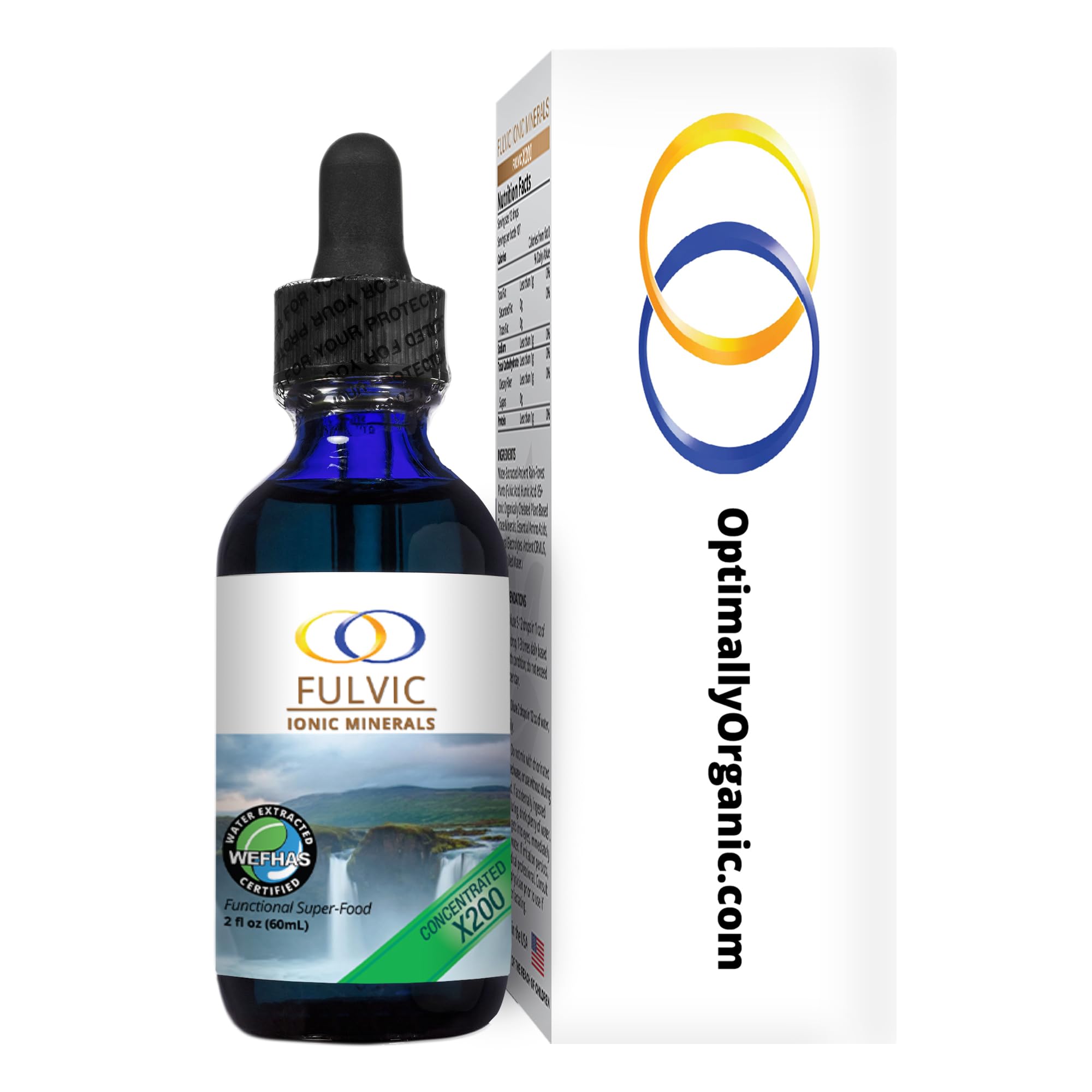 Optimally Organic botella azul cobalto que protege la potencia