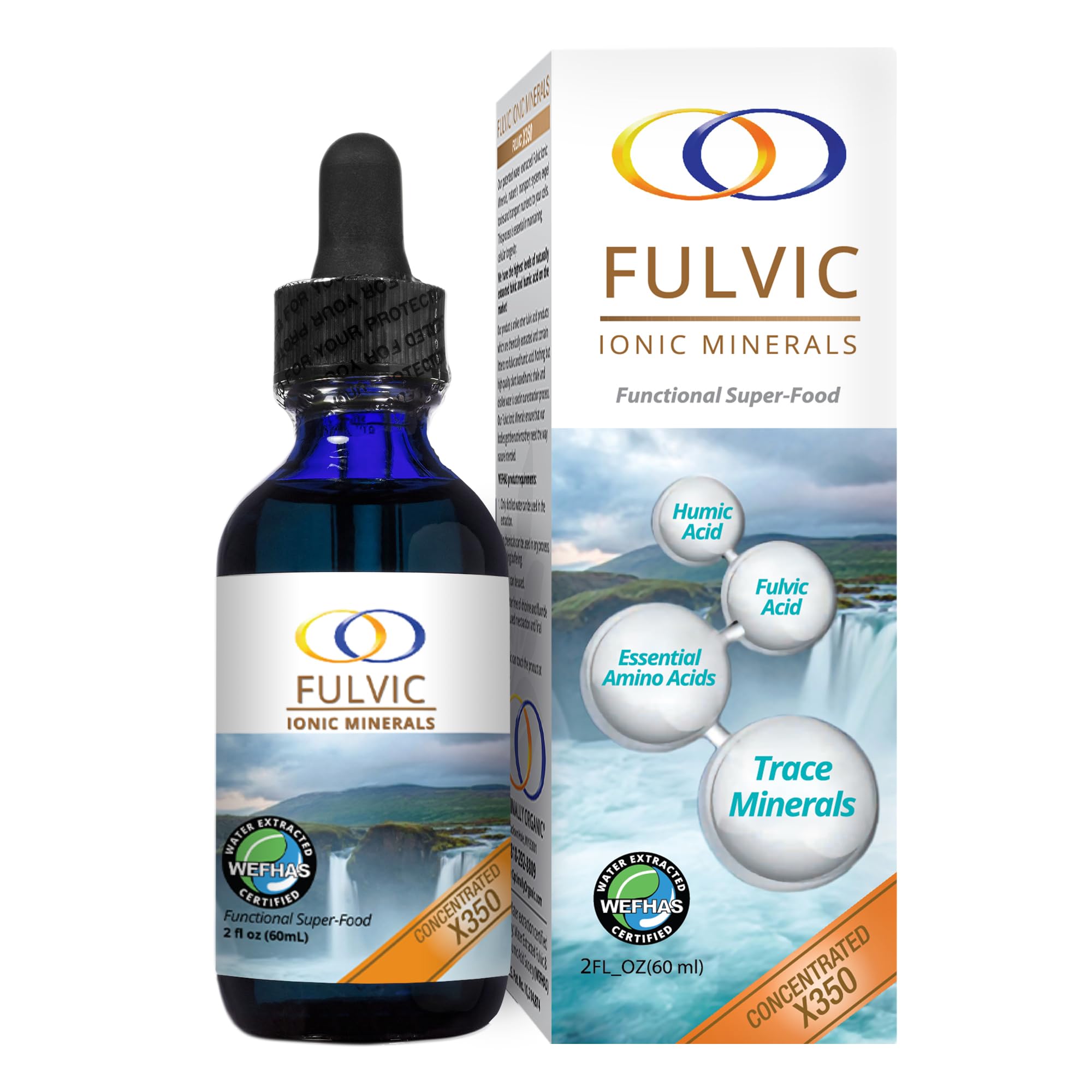 Optimally Organic frasco frontal azul mostrando la marca y concentración X350, protección del contenido