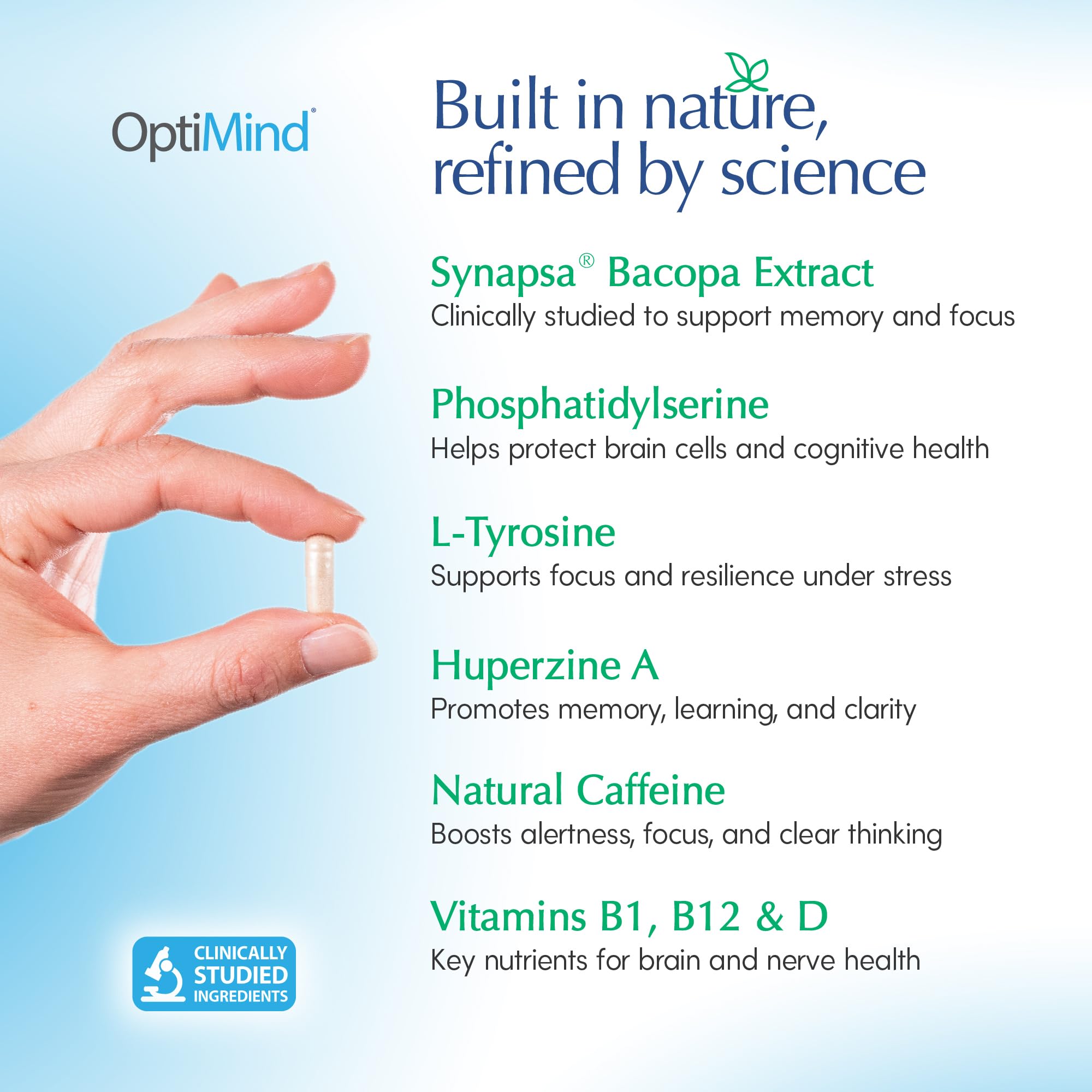 Optimind cápsula primer plano que muestra textura y dosificación clara