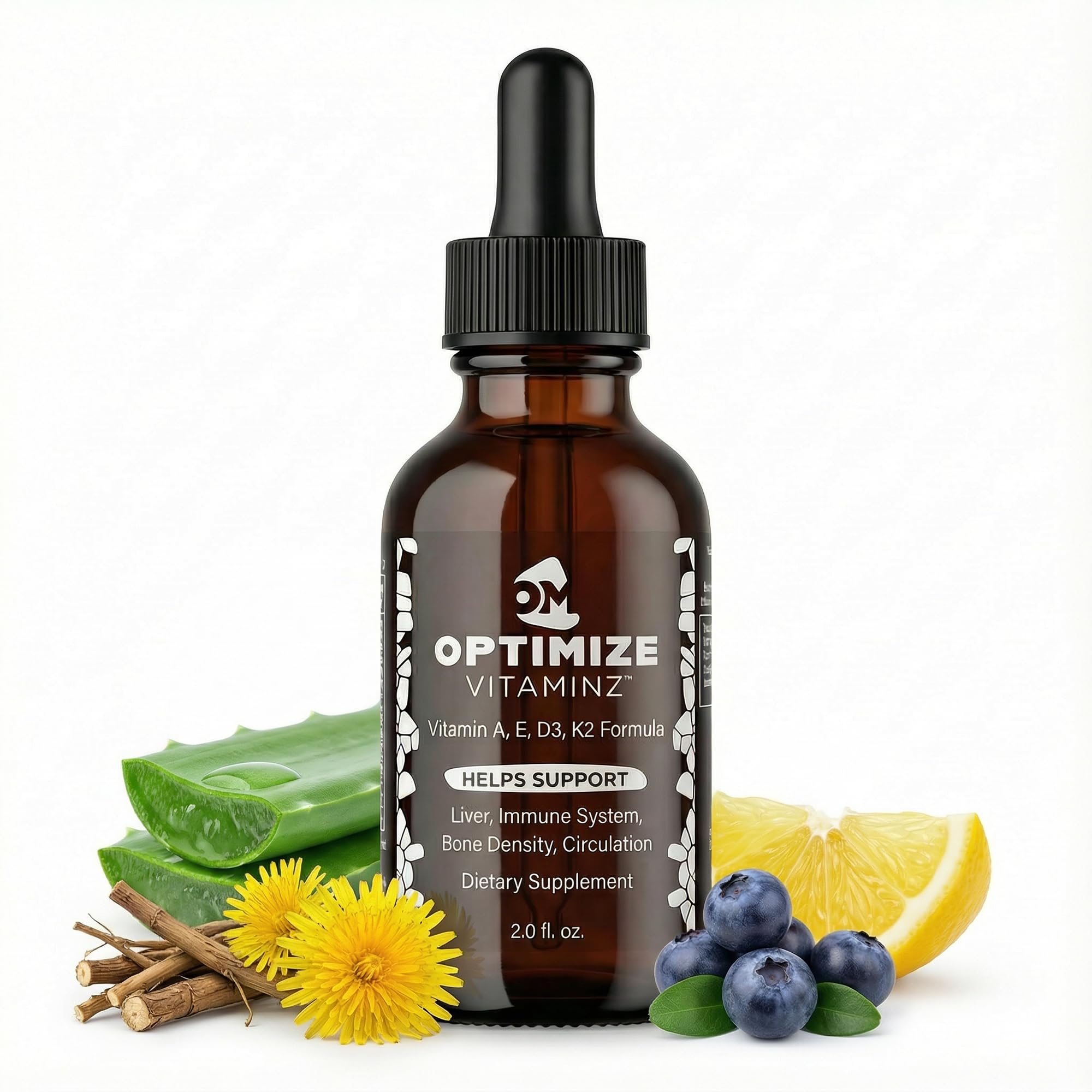 Optimize Minerals frasco frontal mostrando la etiqueta clara y beneficios
