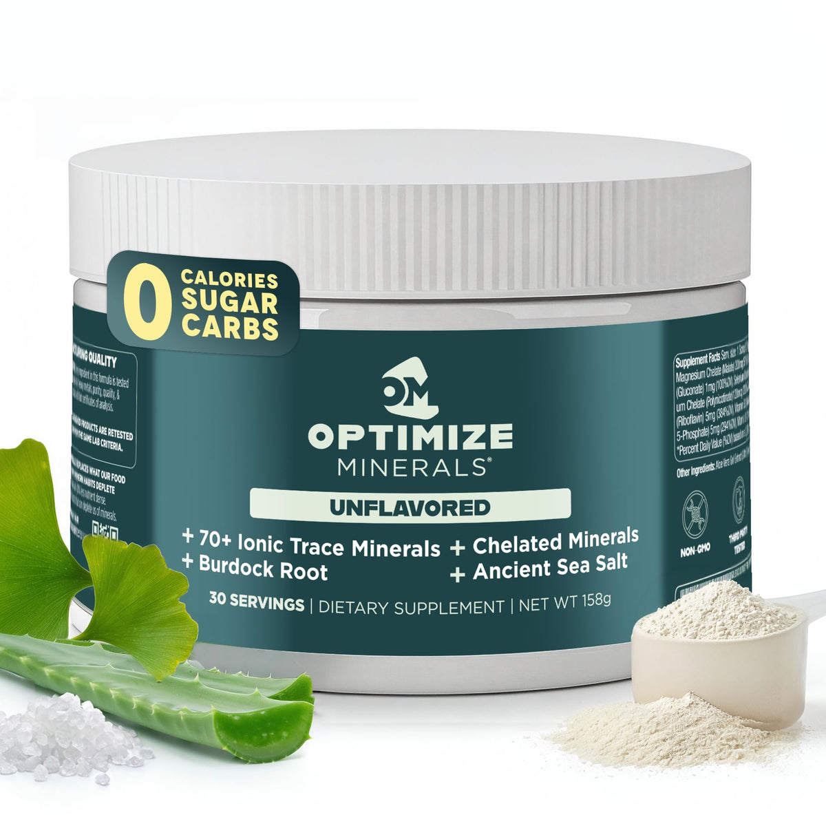 Optimize Minerals frente del envase mostrando la marca y facilidad de uso