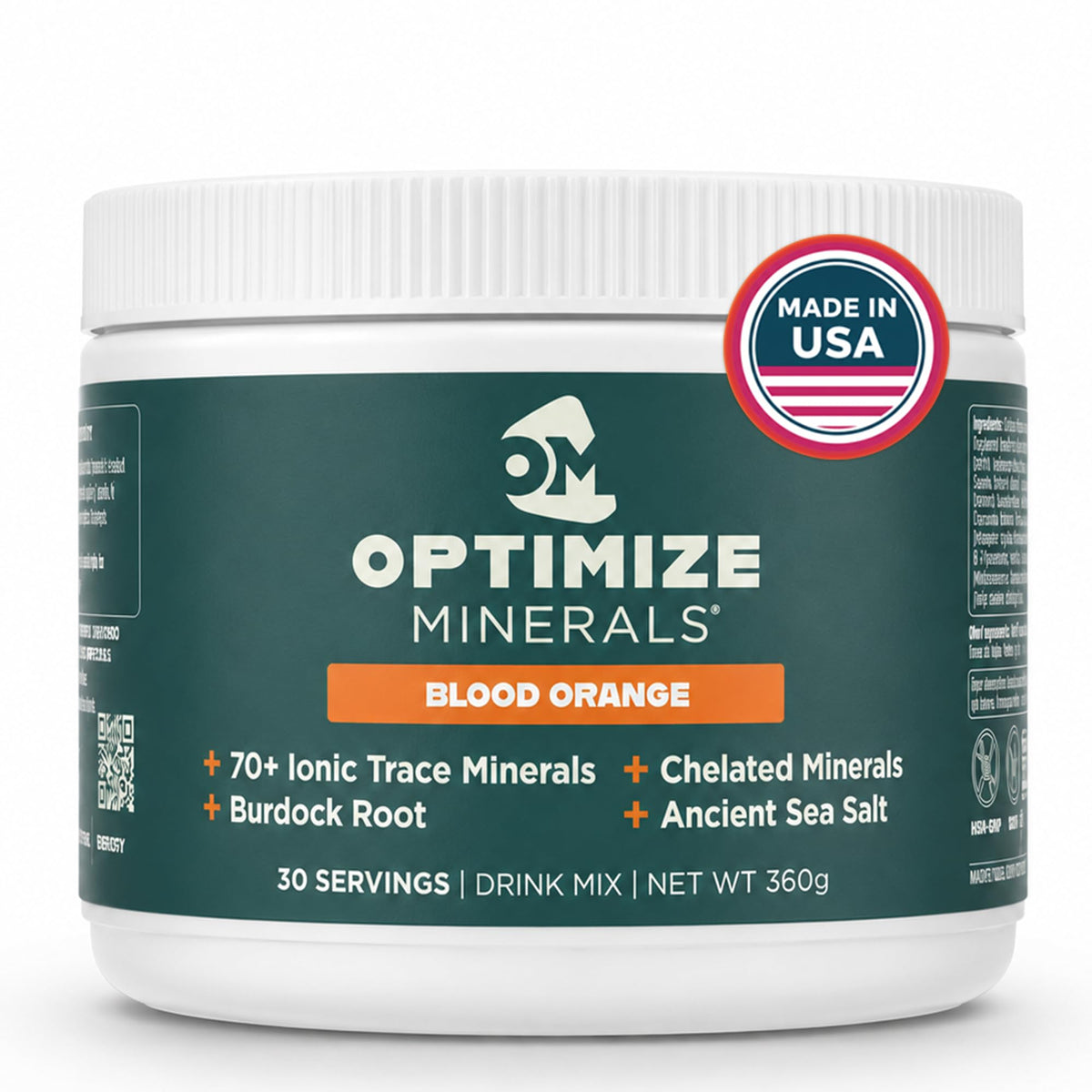Optimize Minerals frente del envase mostrando diseño renovado y ventaja de 30 servicios