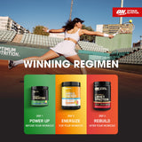 Optimum Nutrition empaque lateral indicando 65 servicios y datos nutricionales
