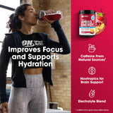 Detalle de etiqueta Optimum Nutrition con información de cafeína y aminoácidos