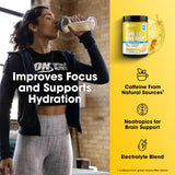 Optimum Nutrition envase junto a regla para comparar tamaño y porciones