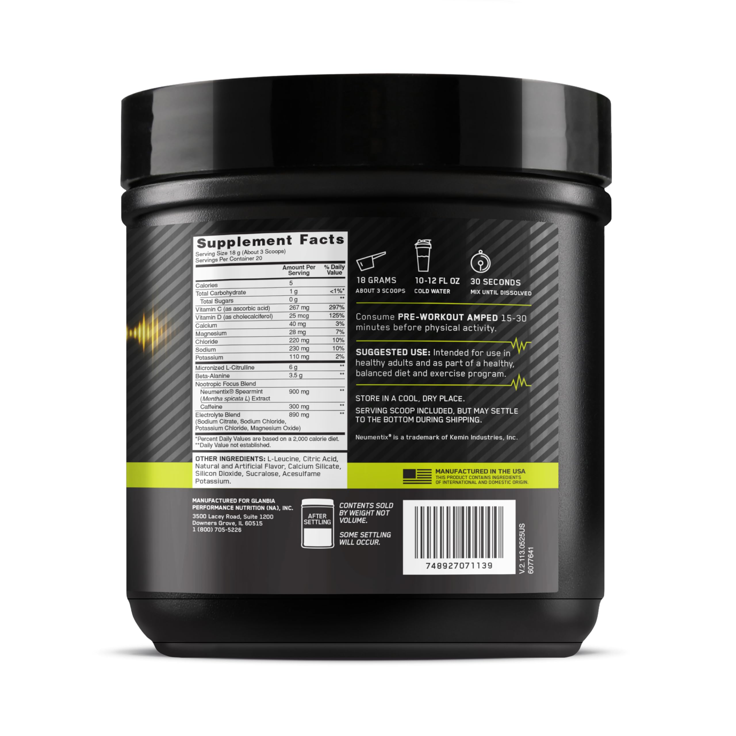 Optimum Nutrition bote abierto con contenido visible, facilita medición y uso.