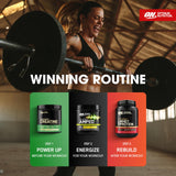 Optimum Nutrition comparación de tamaño del bote, indica 20 servicios por envase.