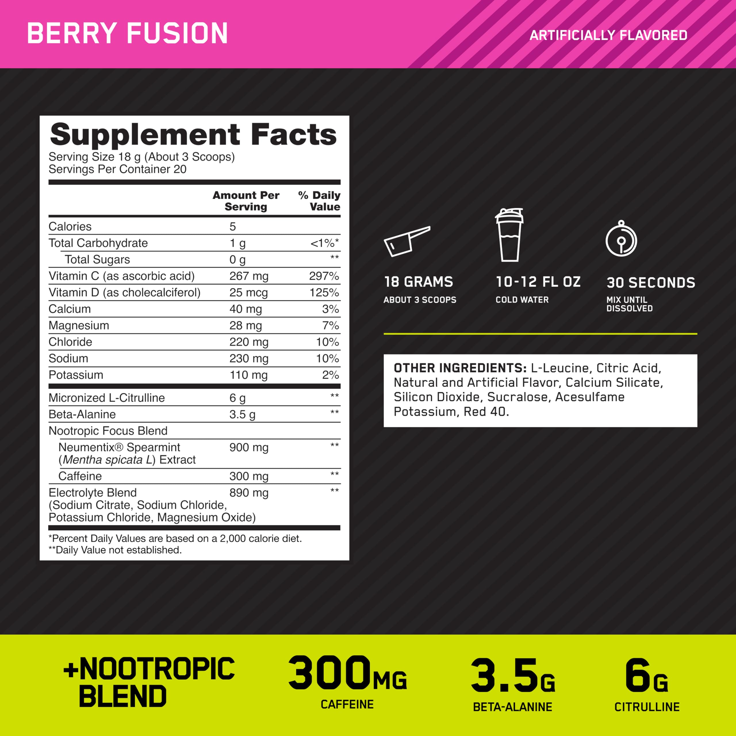 Vaso preparado con Optimum Nutrition Amped listo antes del entrenamiento