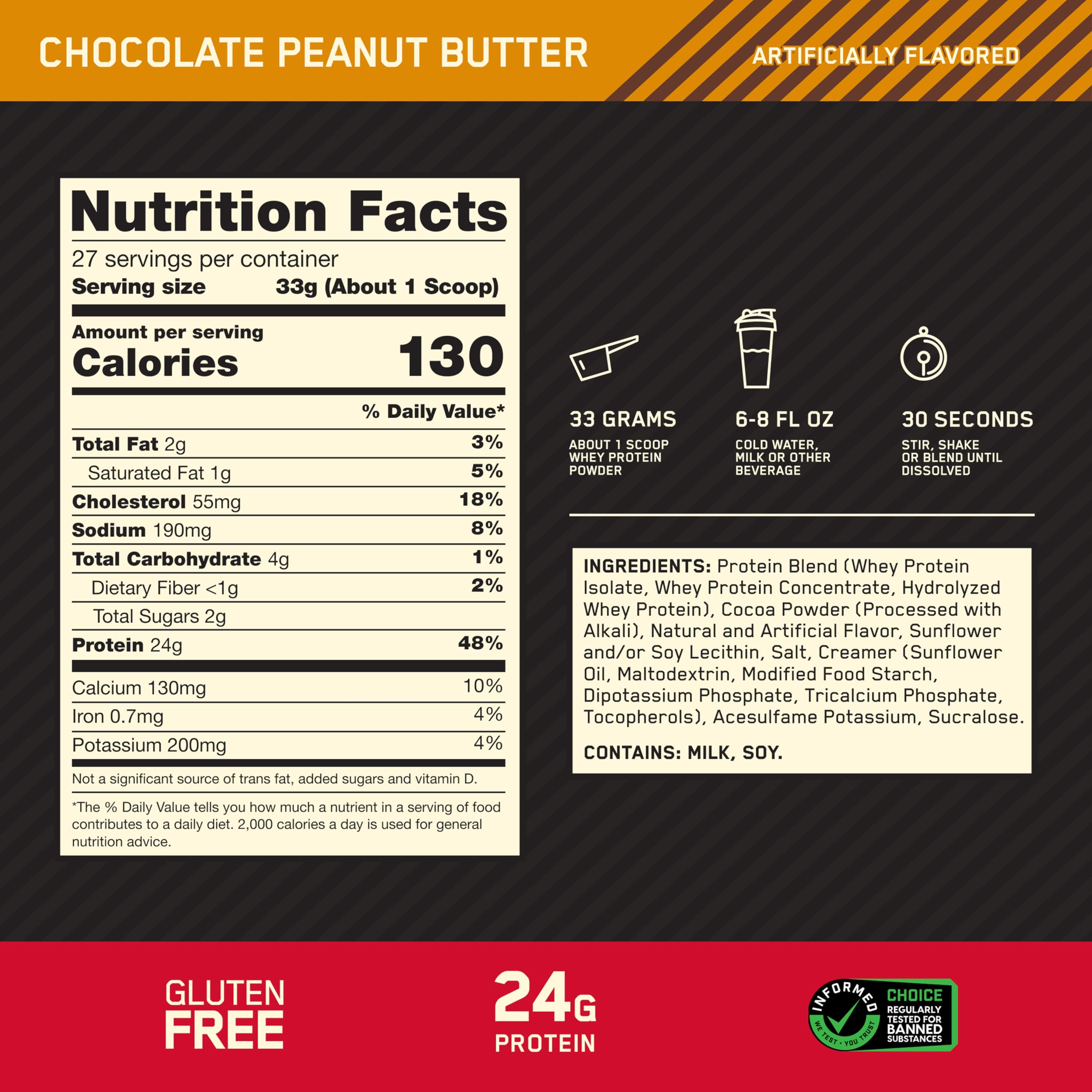 Optimum Nutrition batido preparado en vaso listo para recuperación y aporte proteico