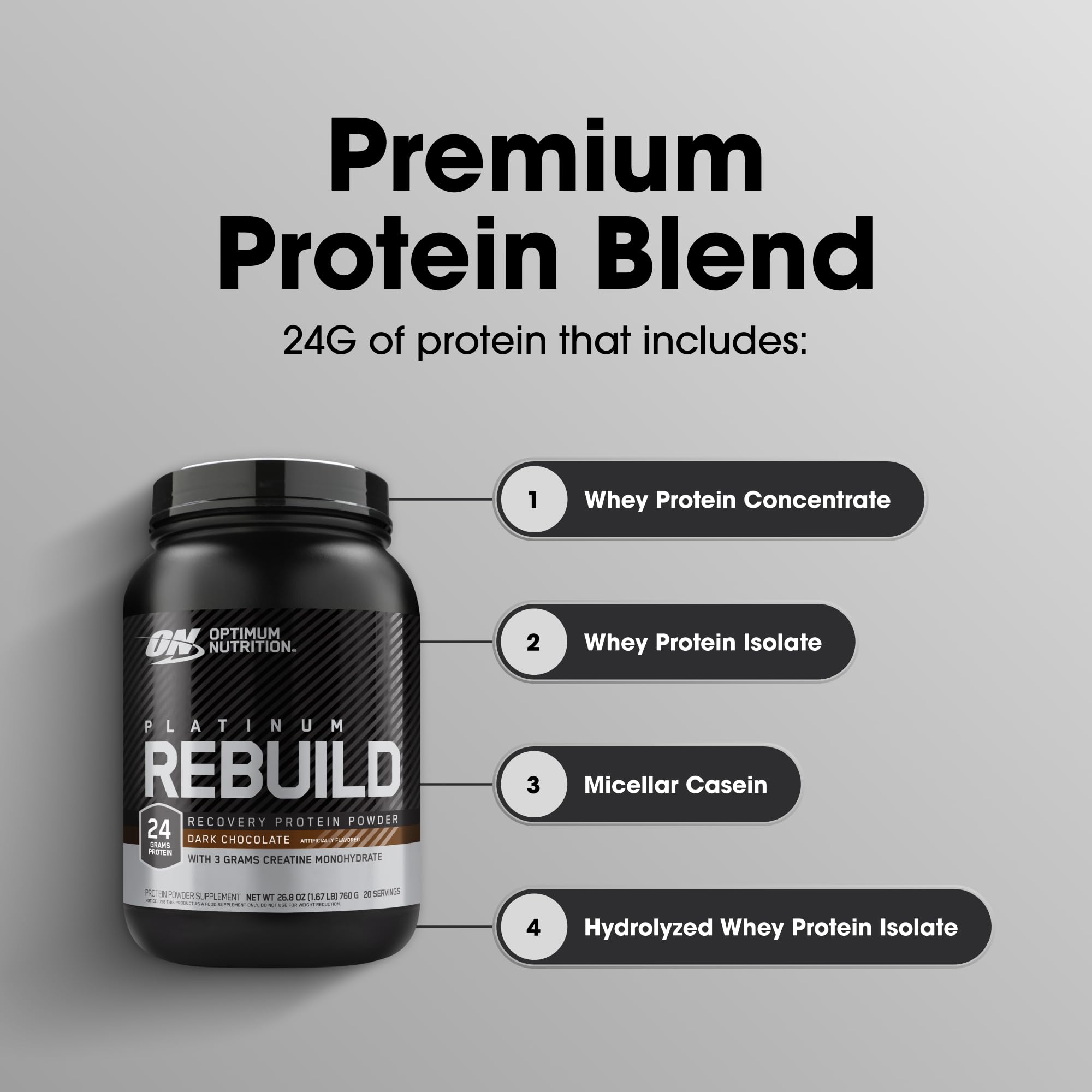 Optimum Nutrition batido oscuro en vaso listo para beber que favorece la recuperación