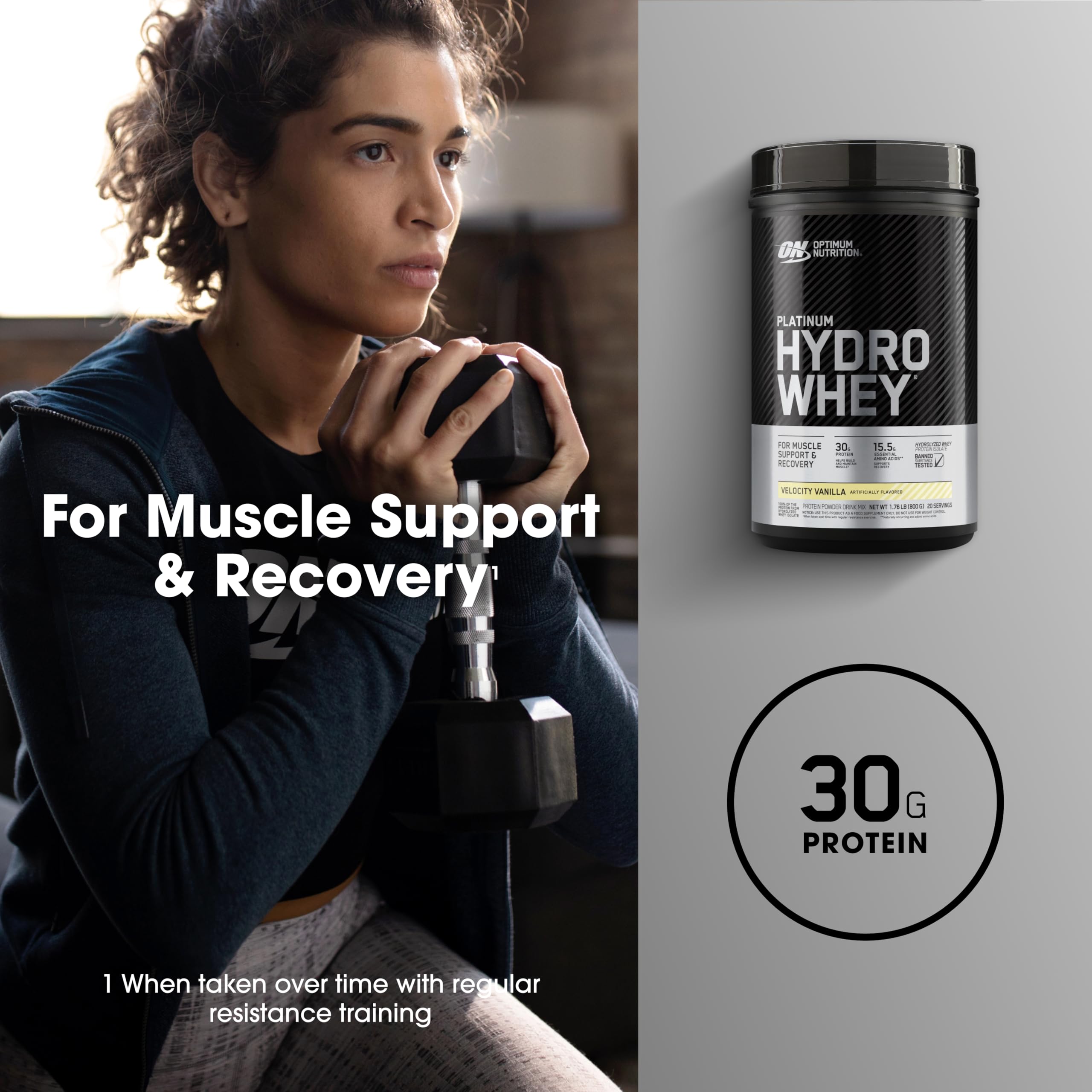 Optimum Nutrition batido preparado en vaso demostrando mezcla fácil y sabor vainilla