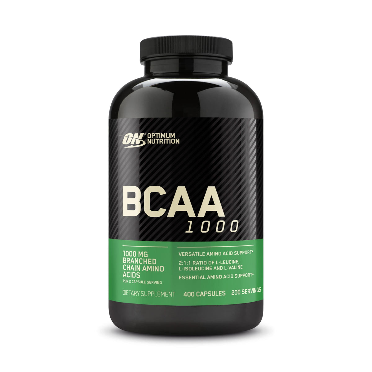 Optimum Nutrition envase frontal mostrando la marca y cantidad, práctico y duradero