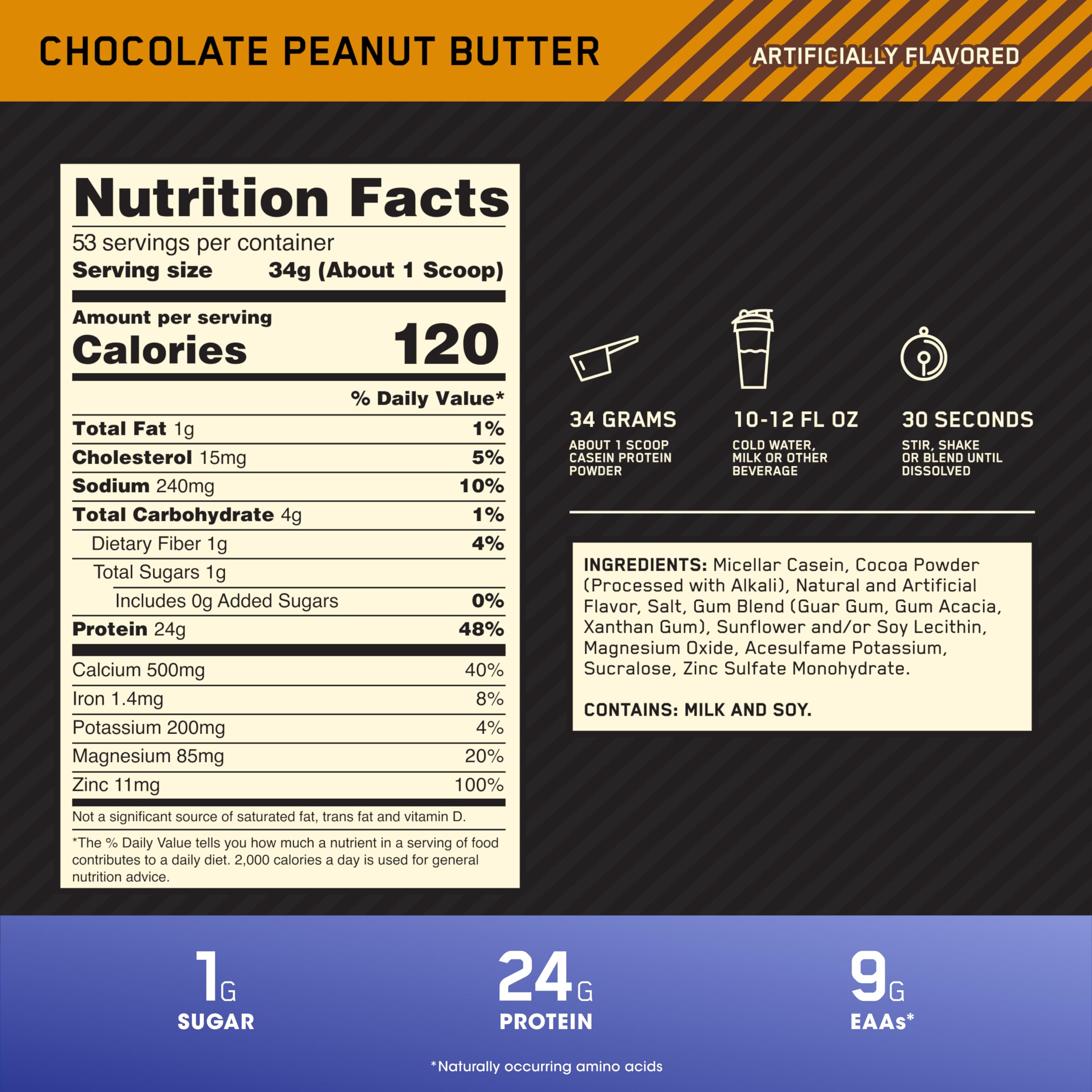 Optimum Nutrition batido cremoso servido en vaso listo para consumo