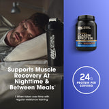 Shaker con Optimum Nutrition casein mezclado listo para llevar al entrenamiento