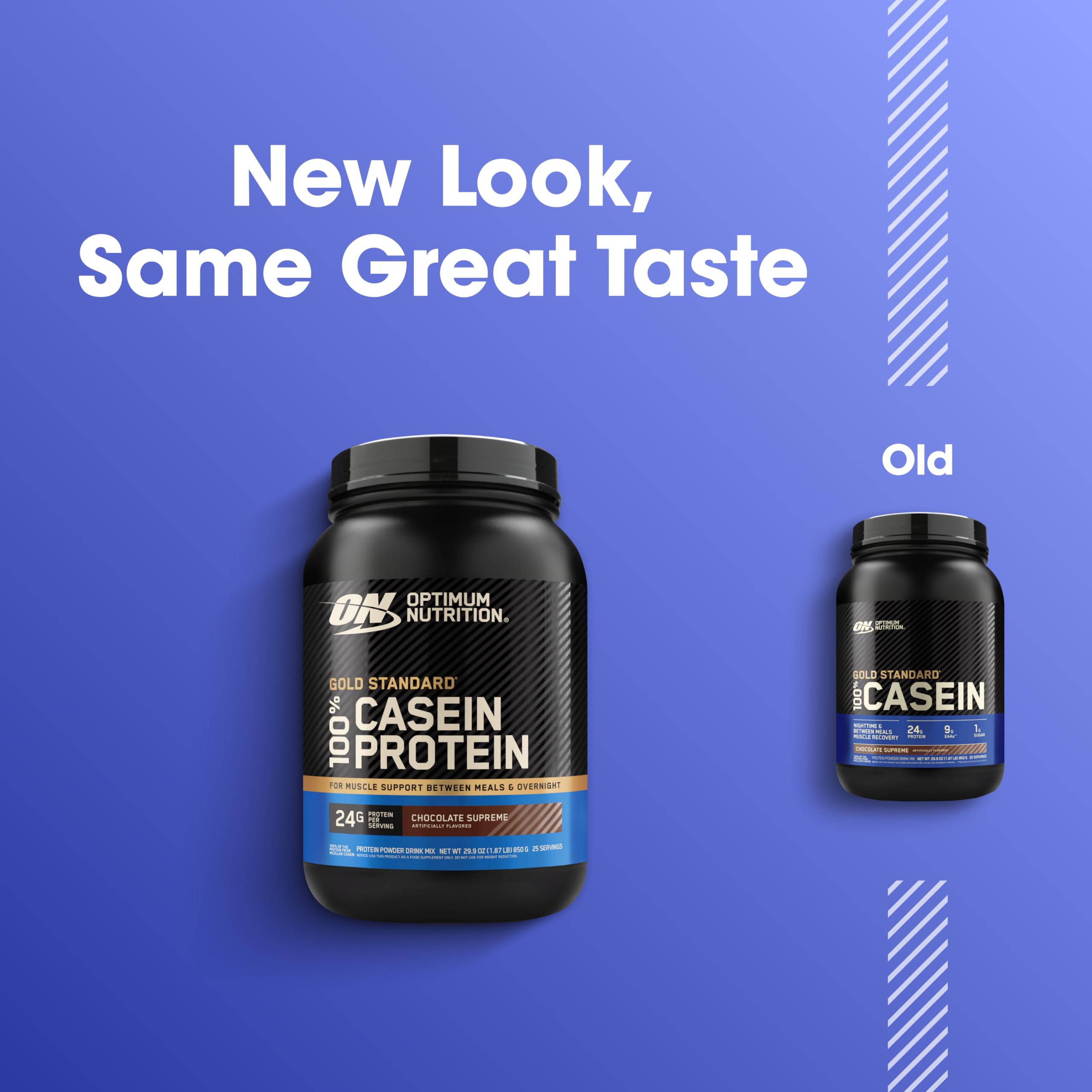 Cuchara con porción de Optimum Nutrition casein listando 24 g de proteína