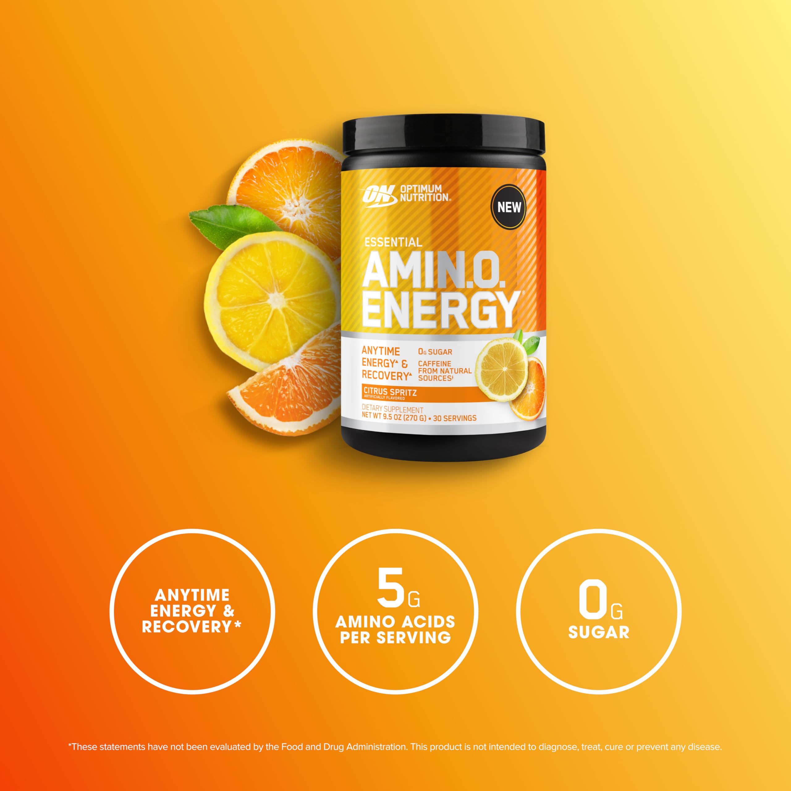 Optimum Nutrition etiqueta del envase destacando aminoácidos y cafeína