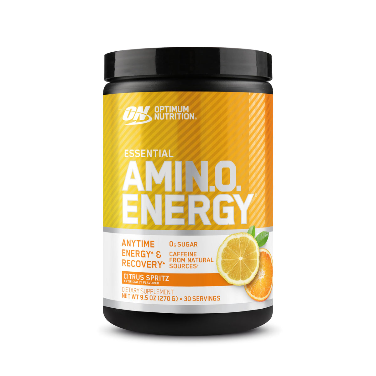 Optimum Nutrition frasco frontal mostrando el diseño y tamaño