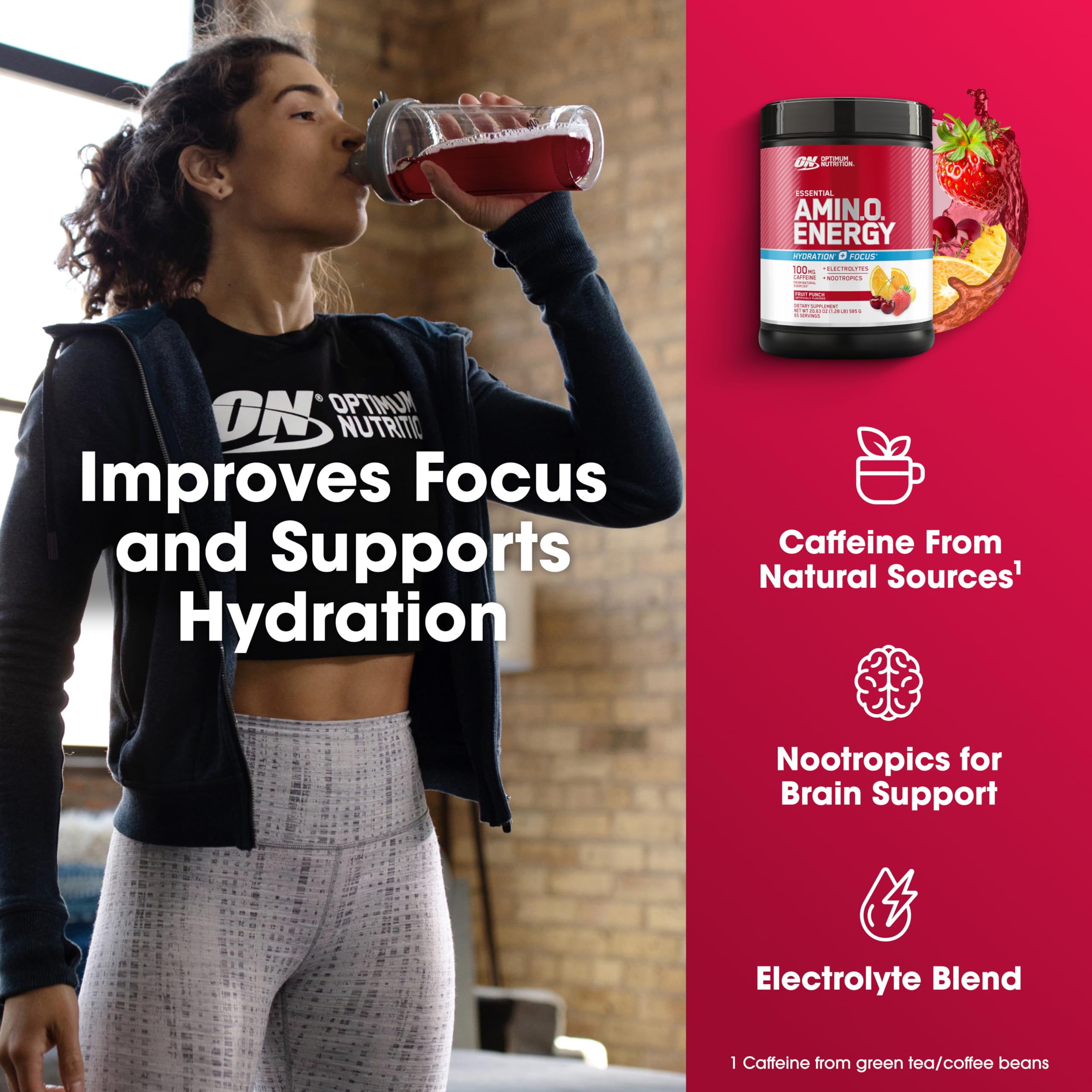 Optimum Nutrition comparación de tamaño del envase en la mano para escala