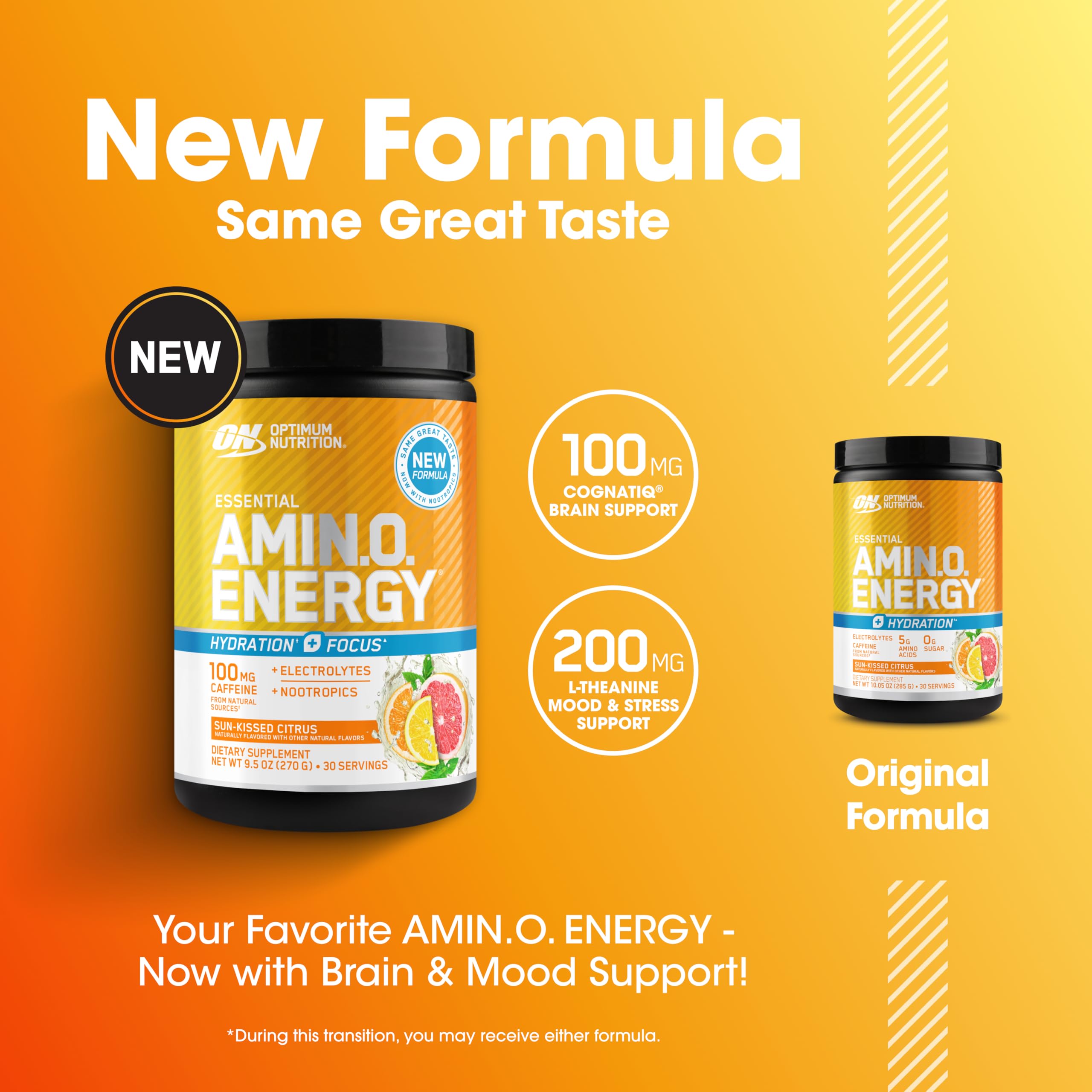 Optimum Nutrition comparación de tamaño en manos para apreciar el envase compacto