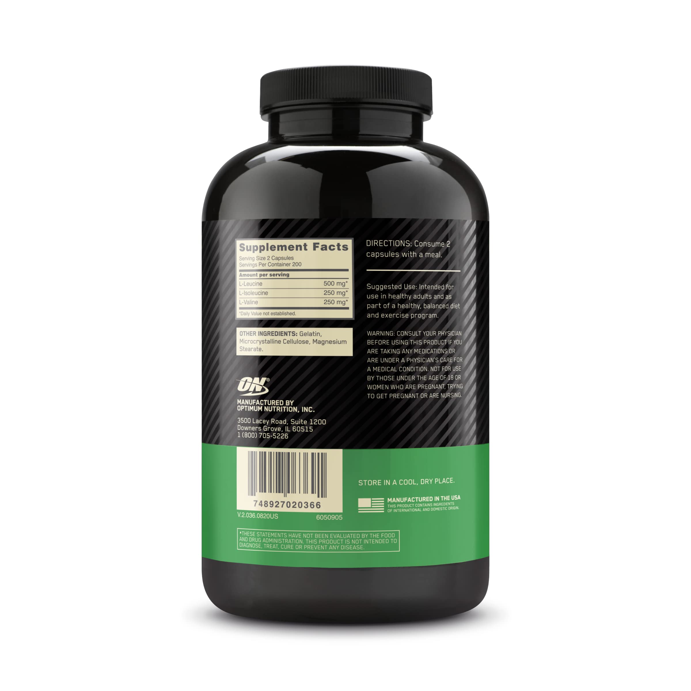 imagen comparativa de envase Optimum Nutrition mostrando 200 servicios y tamaño