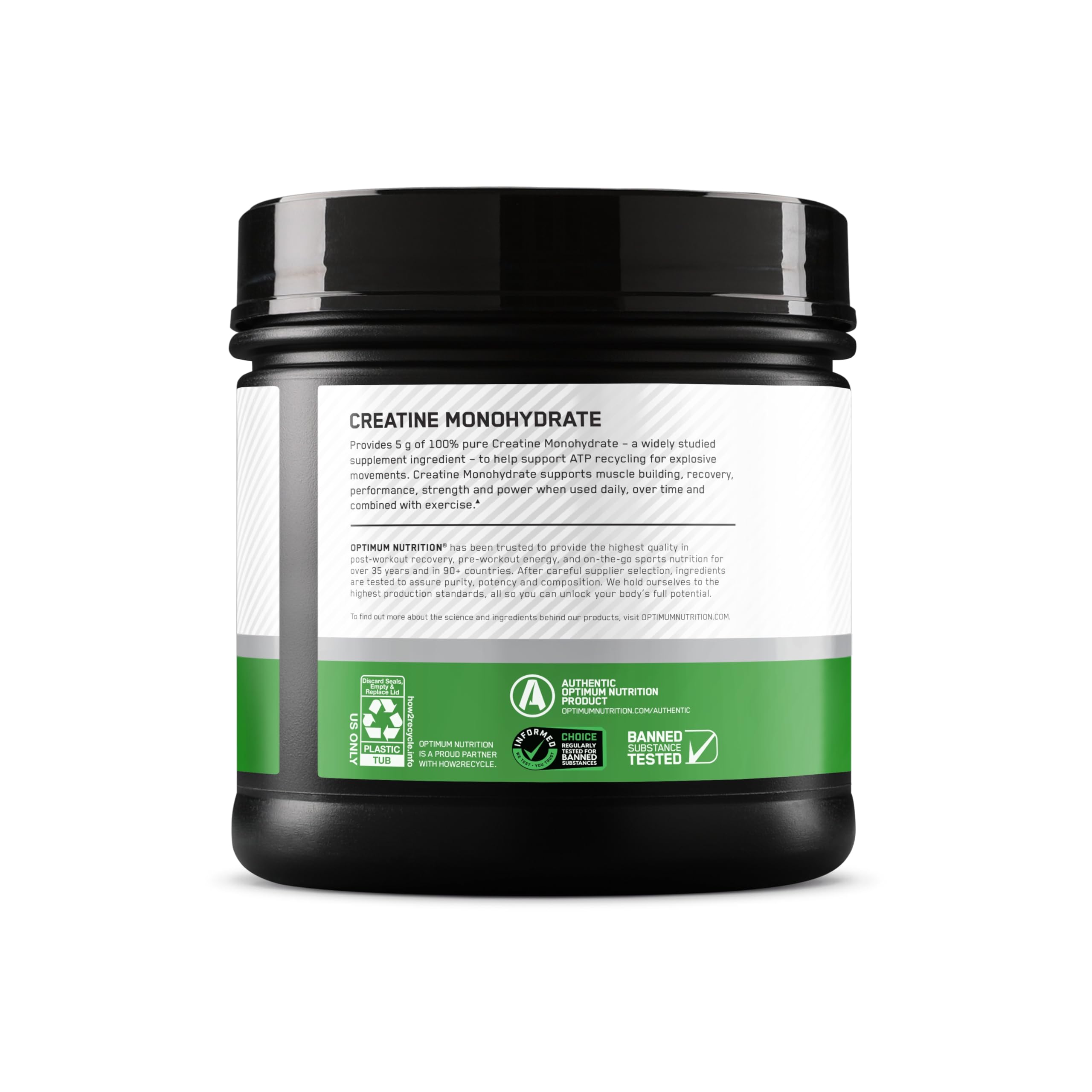 Optimum Nutrition creatina mezclada en batido sin sabor para uso práctico