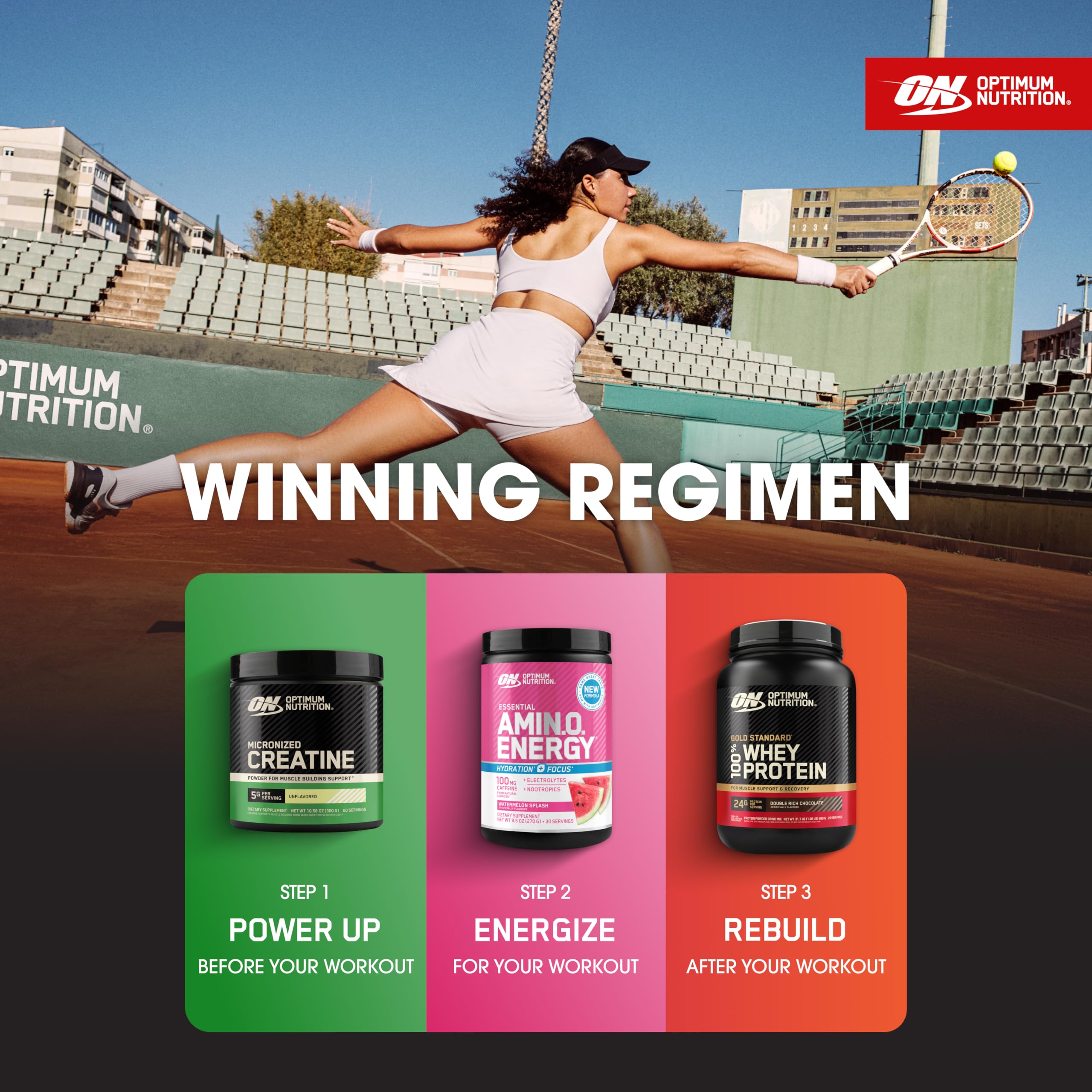 Escena de gimnasio con Optimum Nutrition creatina en rutina diaria