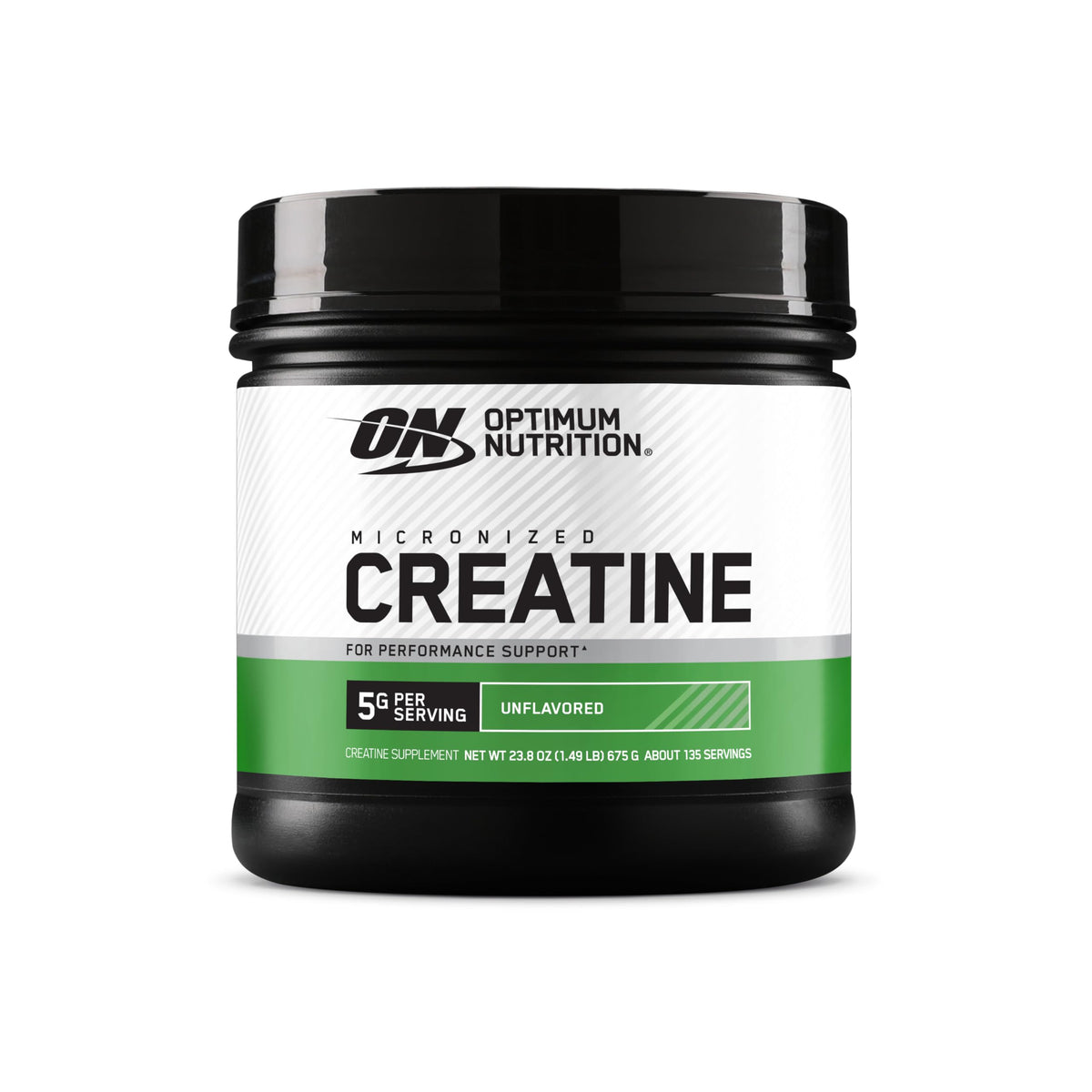 Optimum Nutrition creatina envase frontal mostrando etiqueta y beneficio de pureza