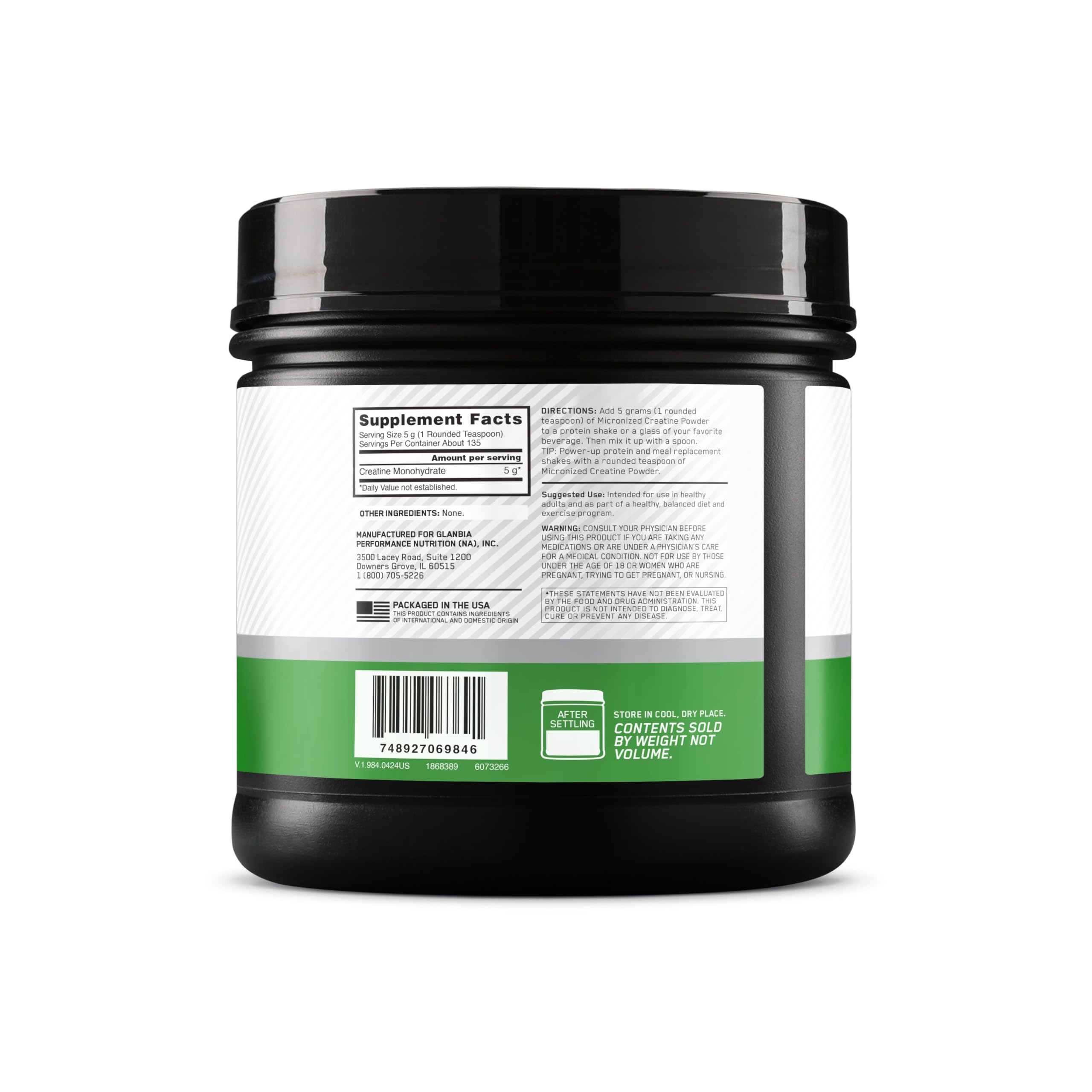 Optimum Nutrition creatina textura micronizada primer plano para mejor mezcla