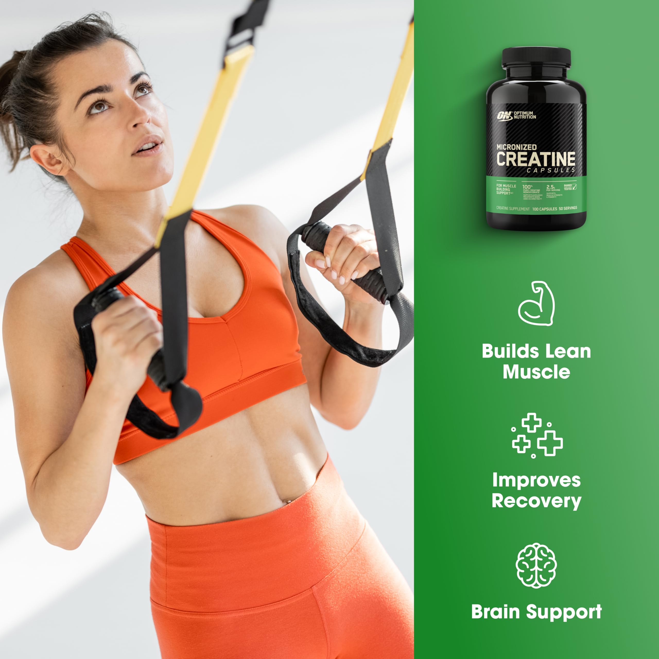 Optimum Nutrition cápsulas en la mano demostrando la dosis portátil y práctica