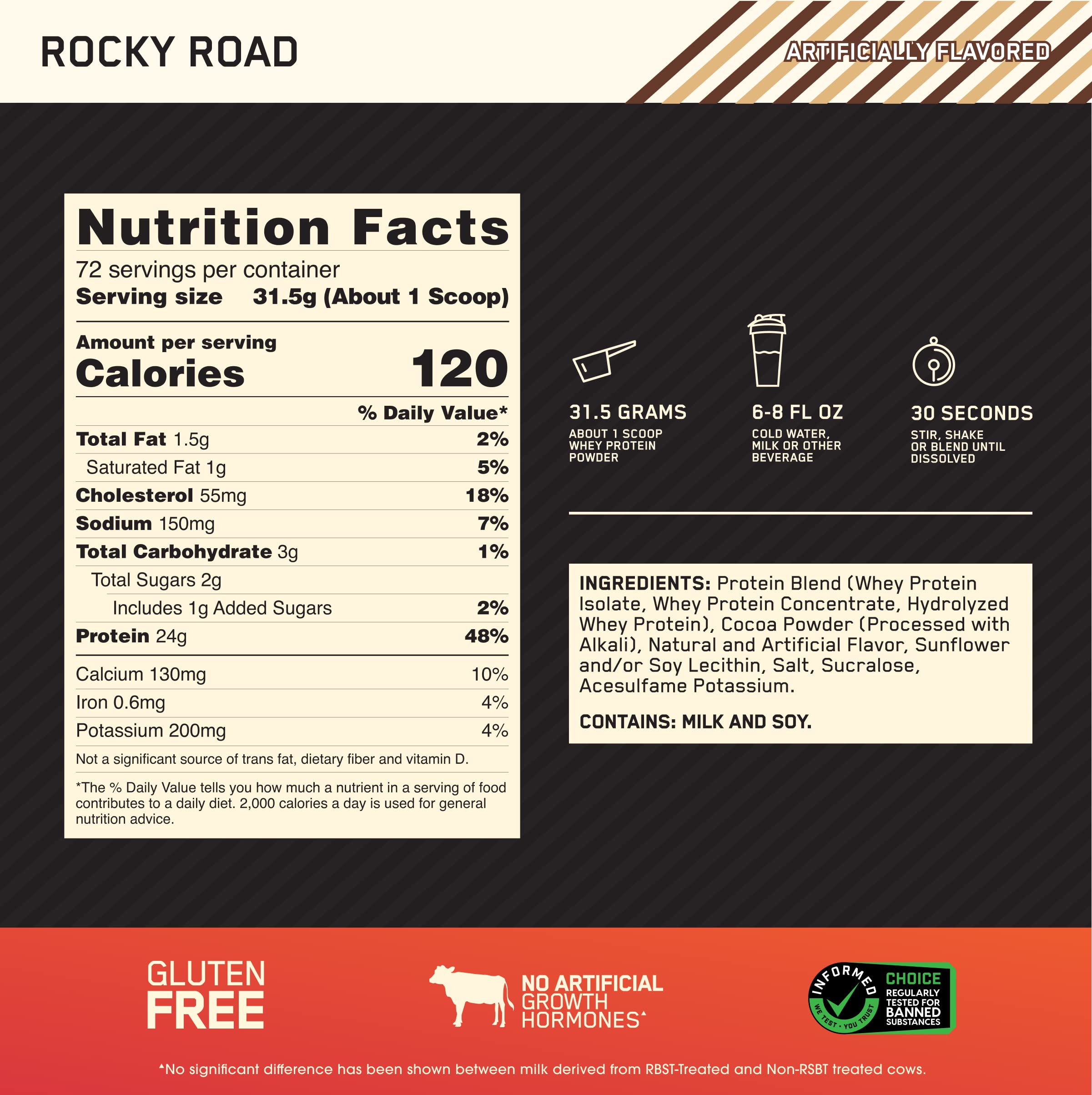 Optimum Nutrition cuchara medidora en polvo mostrando dosificación precisa y rápida