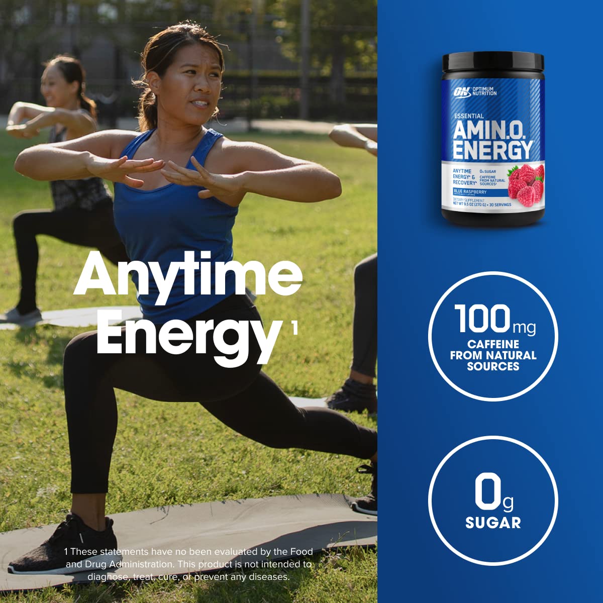 Optimum Nutrition cucharada con polvo destacando la dosificación por servicio
