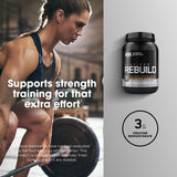 Optimum Nutrition primer plano de etiqueta con ingredientes clave y beneficios claros