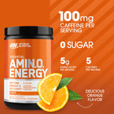 Optimum Nutrition primer plano del polvo naranja, textura fina que facilita disolución