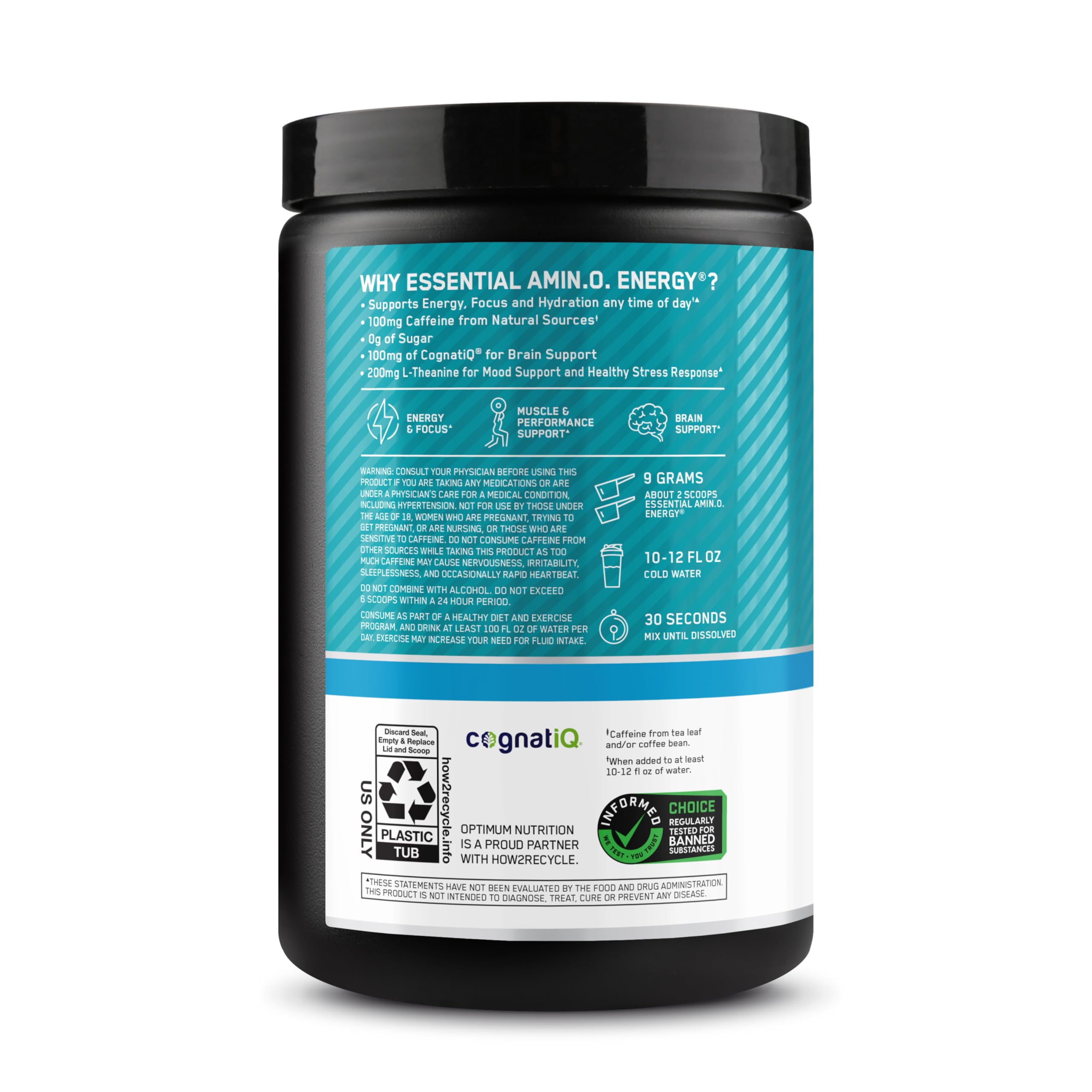 Optimum Nutrition información nutricional lateral clara y legible