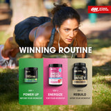 Optimum Nutrition vista lateral del envase mostrando ingredientes y advertencias