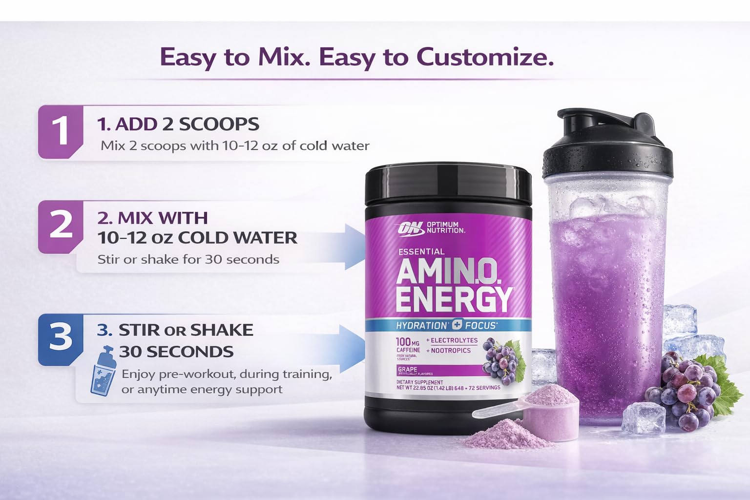 Optimum Nutrition bebida en botella reusable en ambiente activo y cotidiano