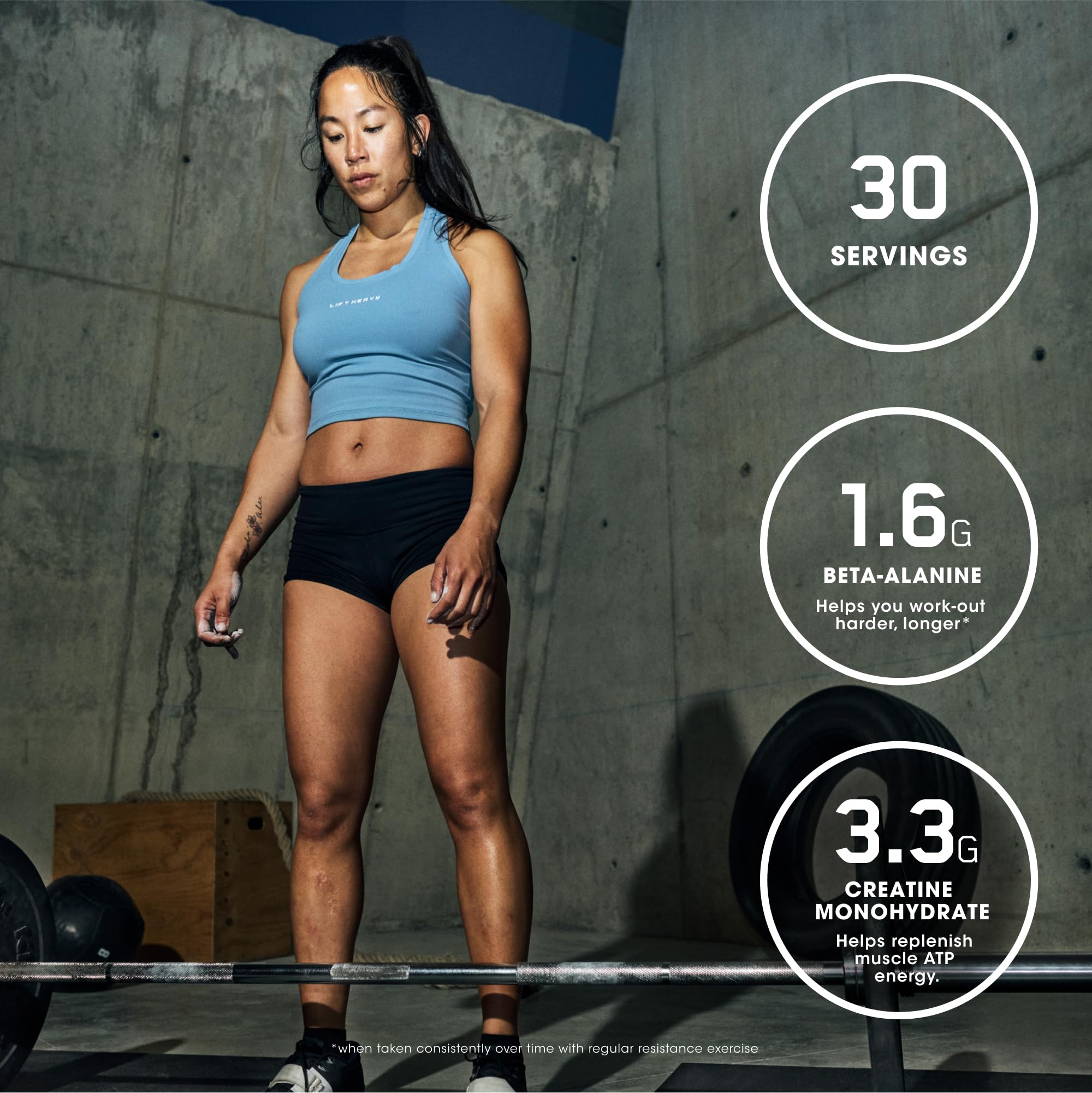 Optimum Nutrition etiqueta con ingredientes donde se aprecian creatina y beta-alanina