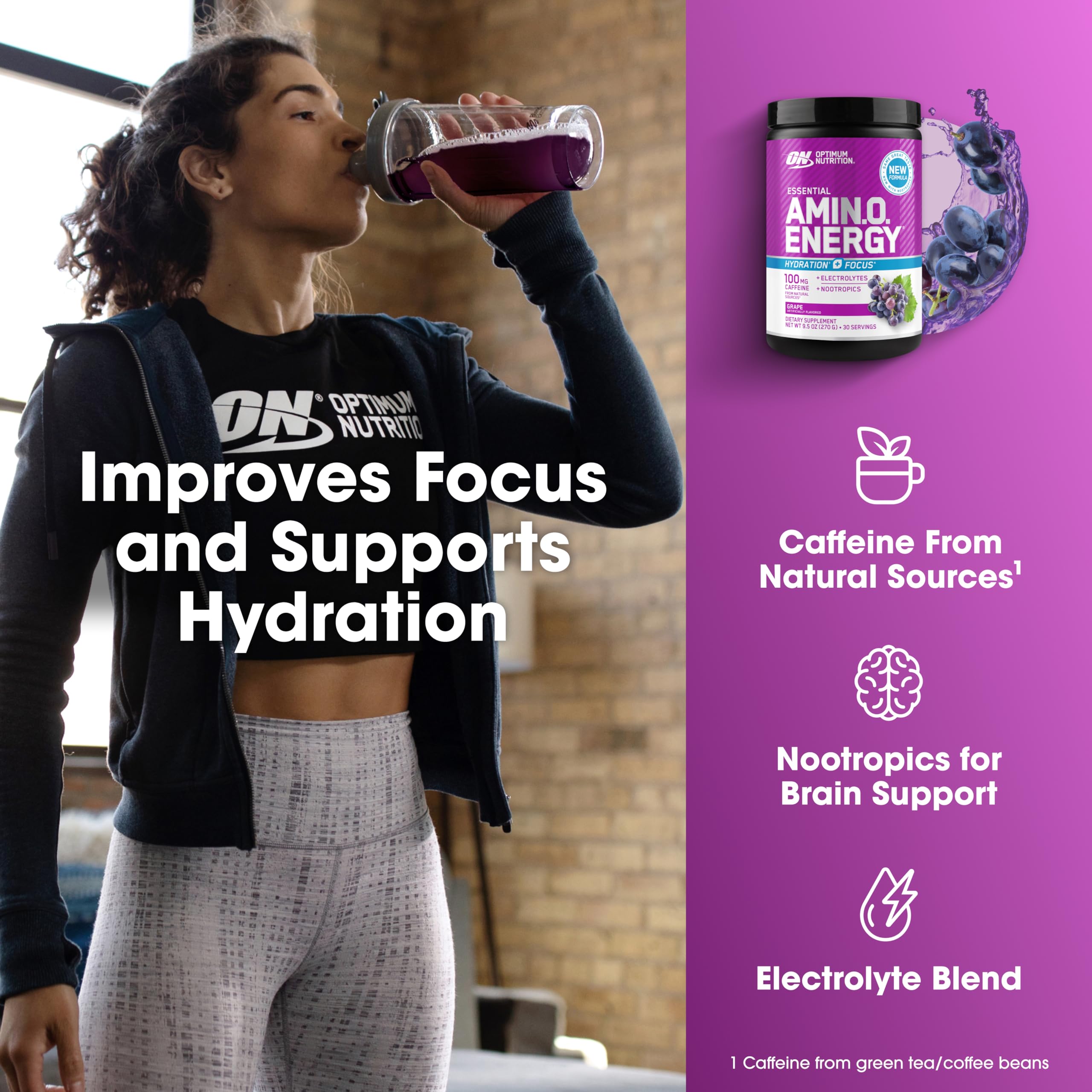 Optimum Nutrition etiqueta con lista de ingredientes y electrolitos clara