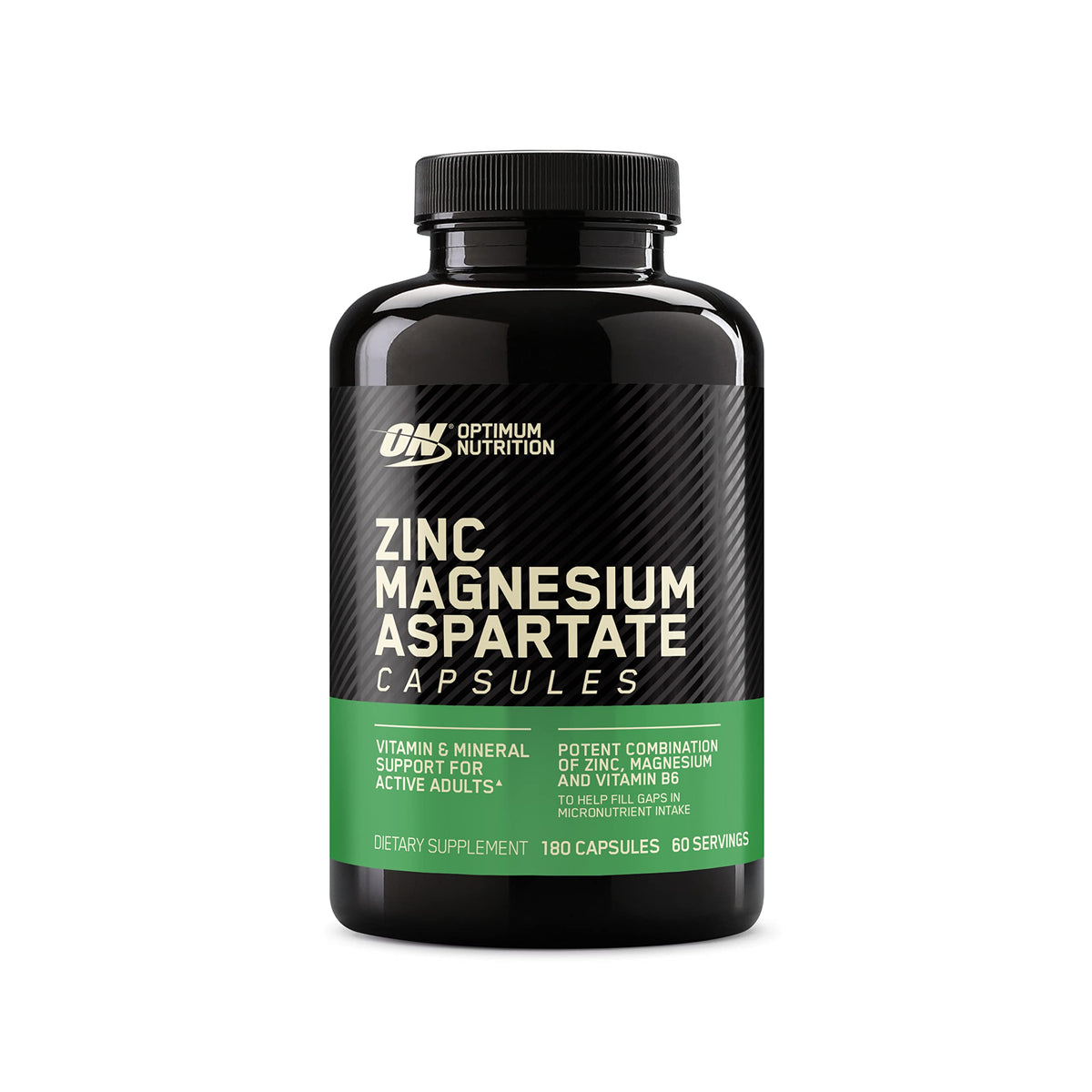 Optimum Nutrition frasco delante mostrando la etiqueta y cantidad, apoyo práctico