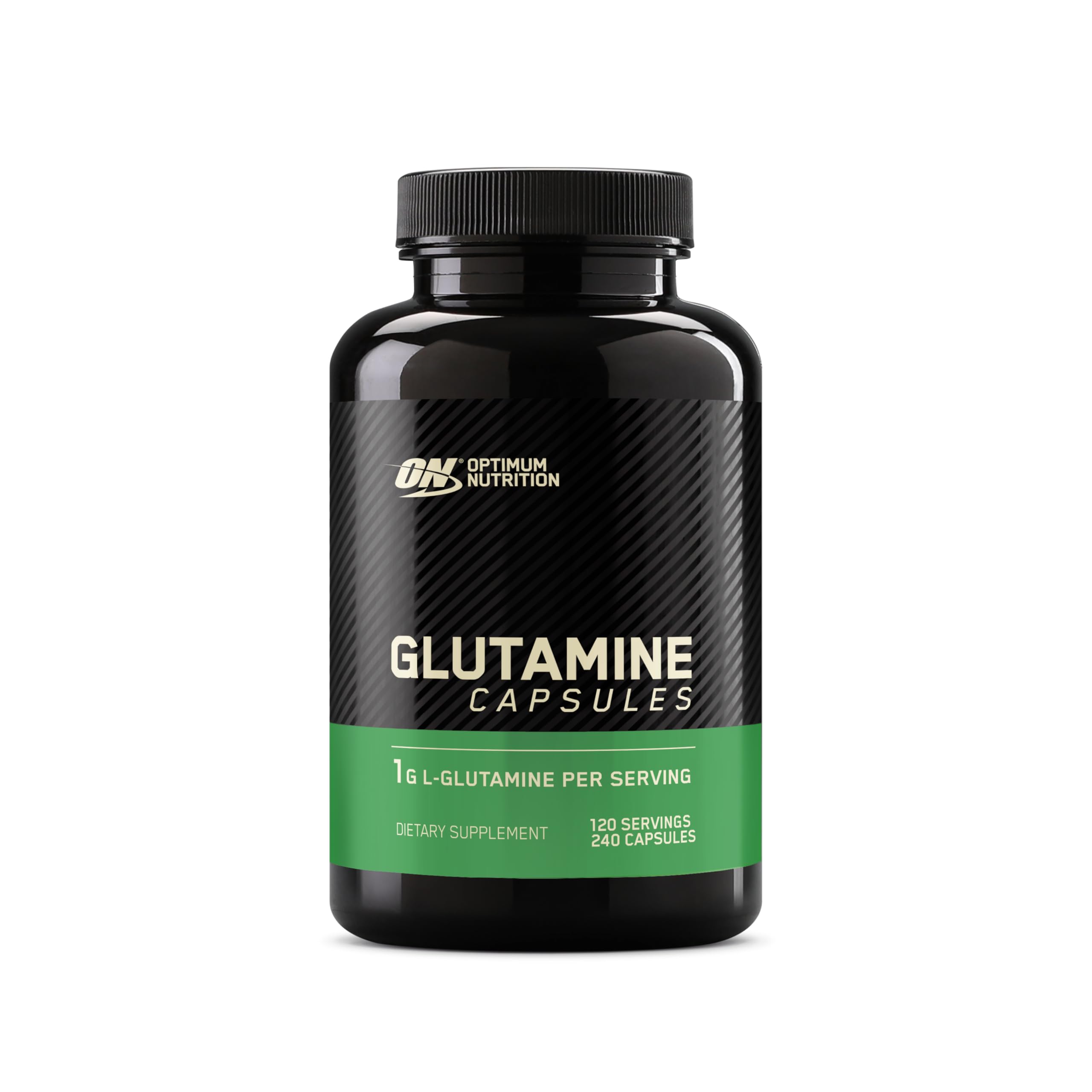 Optimum Nutrition frasco delantero visible, muestra fácil identificación y confianza de marca