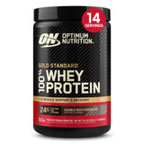 Optimum Nutrition frasco frente mostrando etiqueta y beneficio de proteína clara