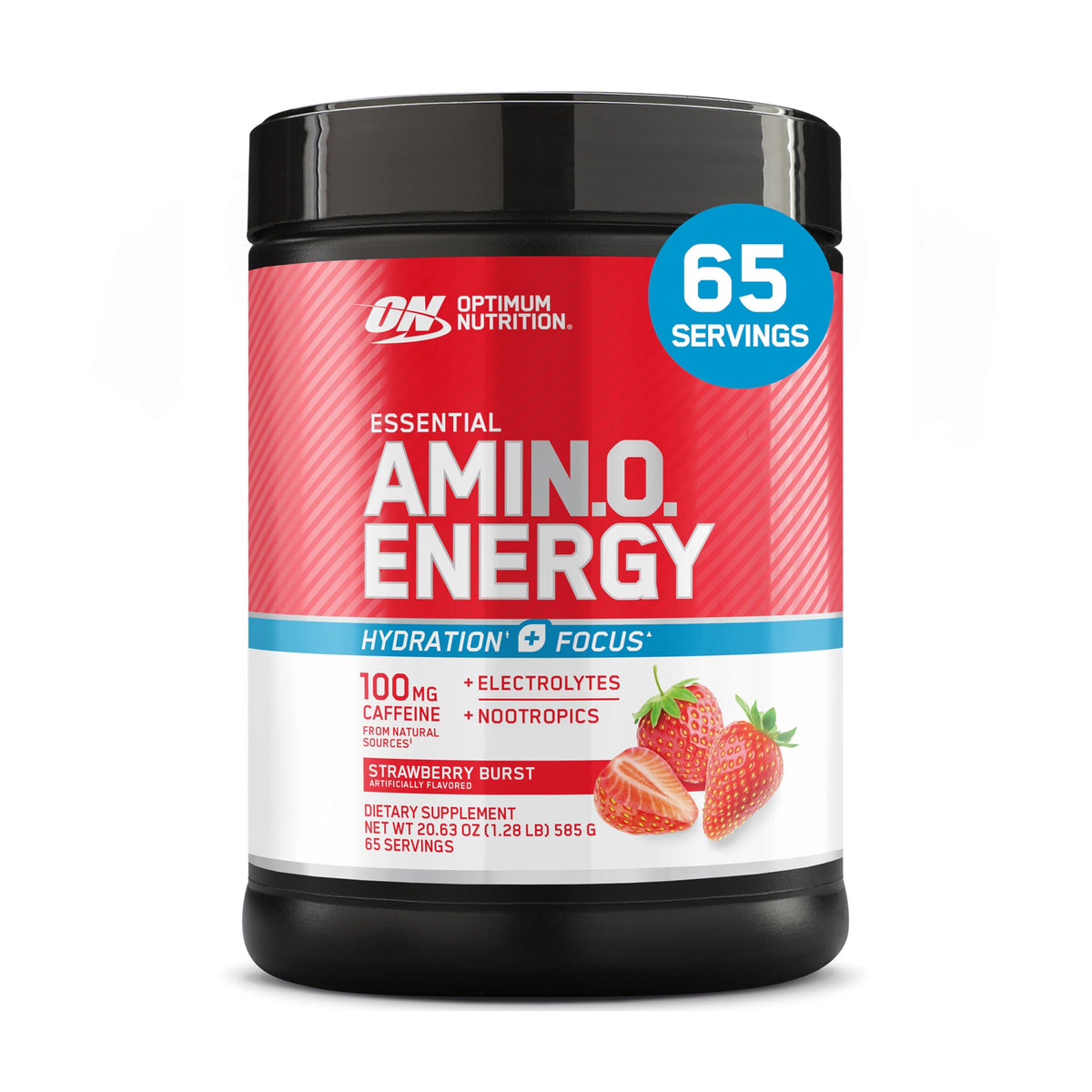 Optimum Nutrition frente del envase mostrando identidad y beneficios