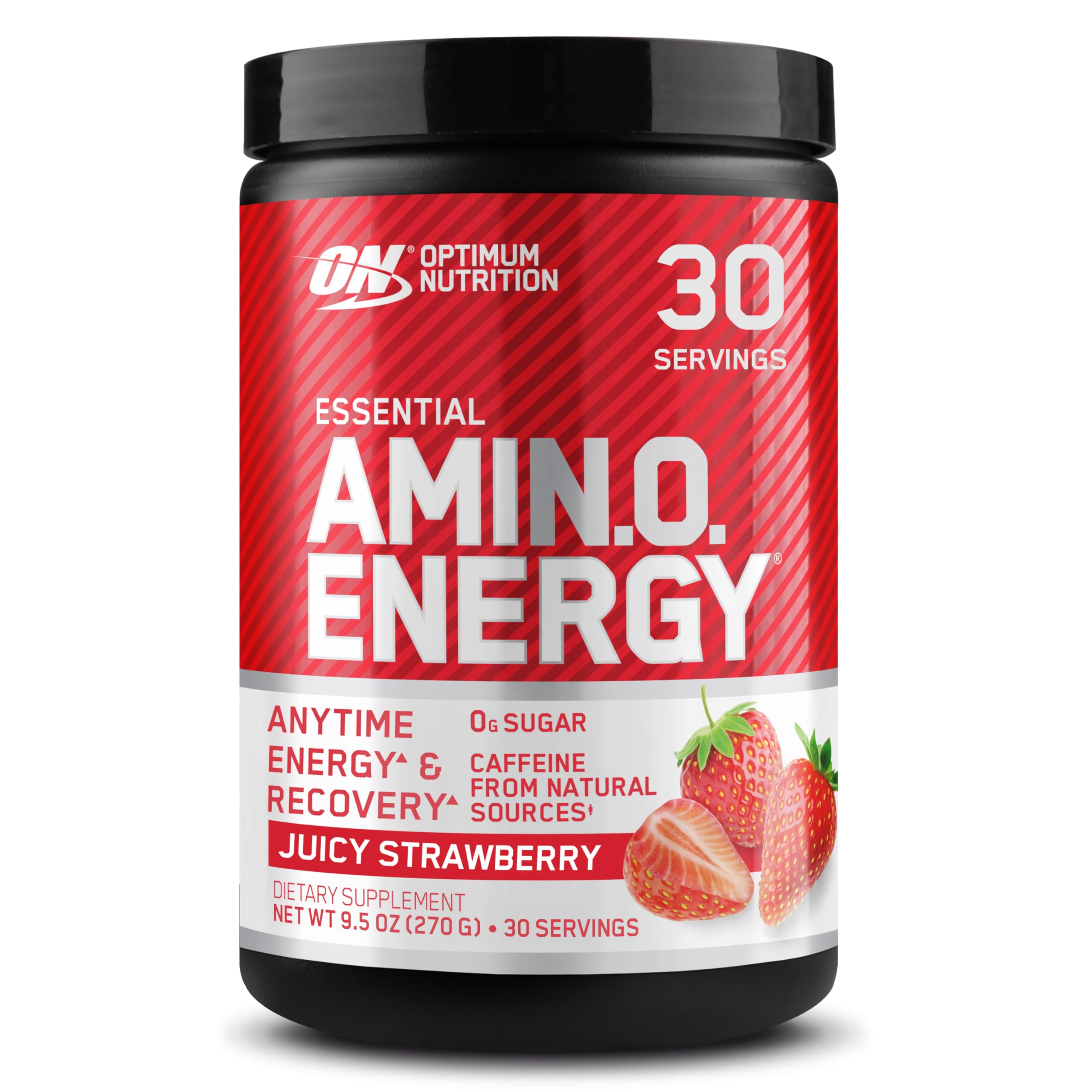 Optimum Nutrition envase frontal Fresa Jugosa mostrando marca y beneficio energético