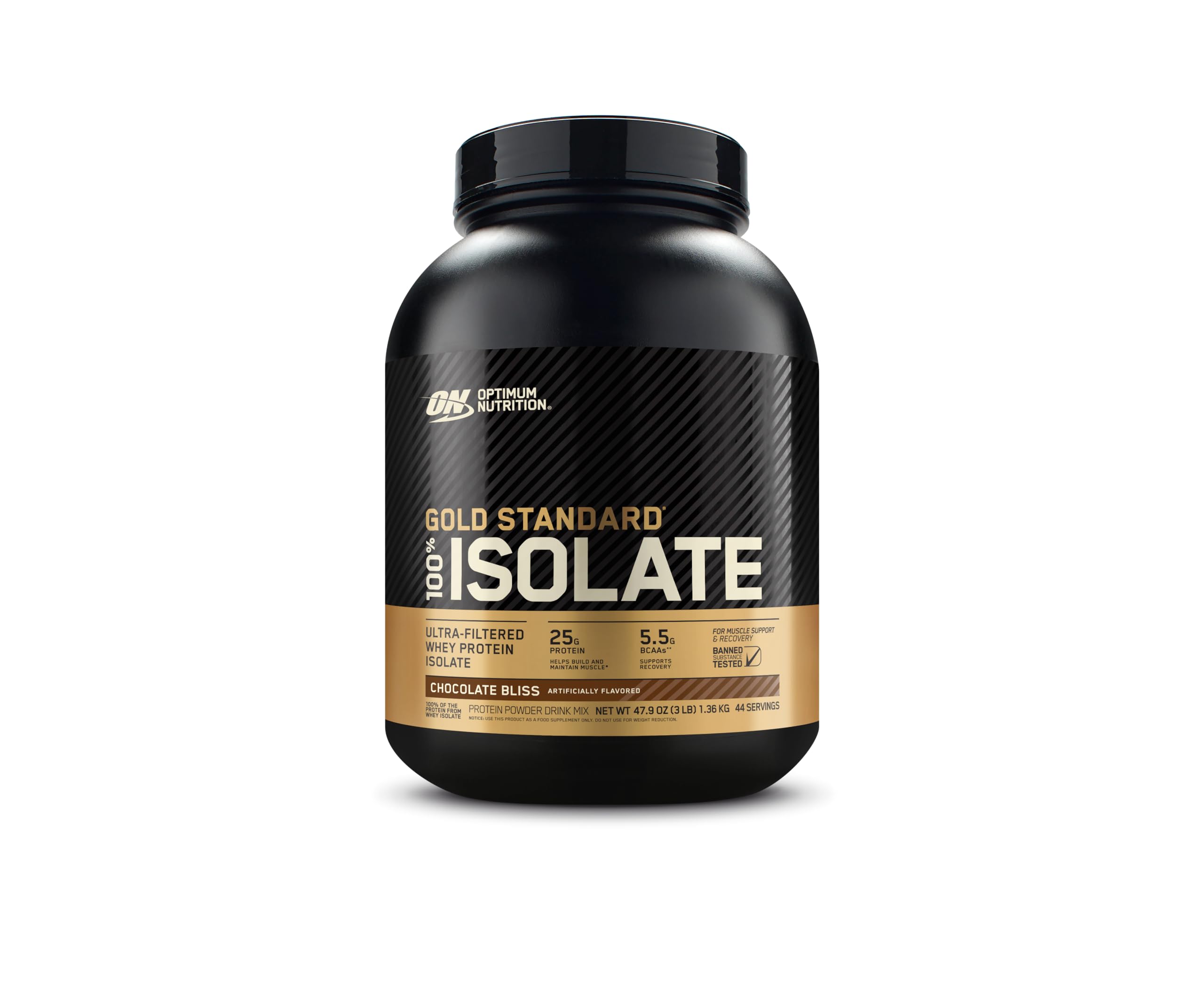Optimum Nutrition frontal del envase mostrando la marca y beneficio de pureza