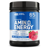 Optimum Nutrition frente del envase mostrando el sabor blue raspberry y beneficios