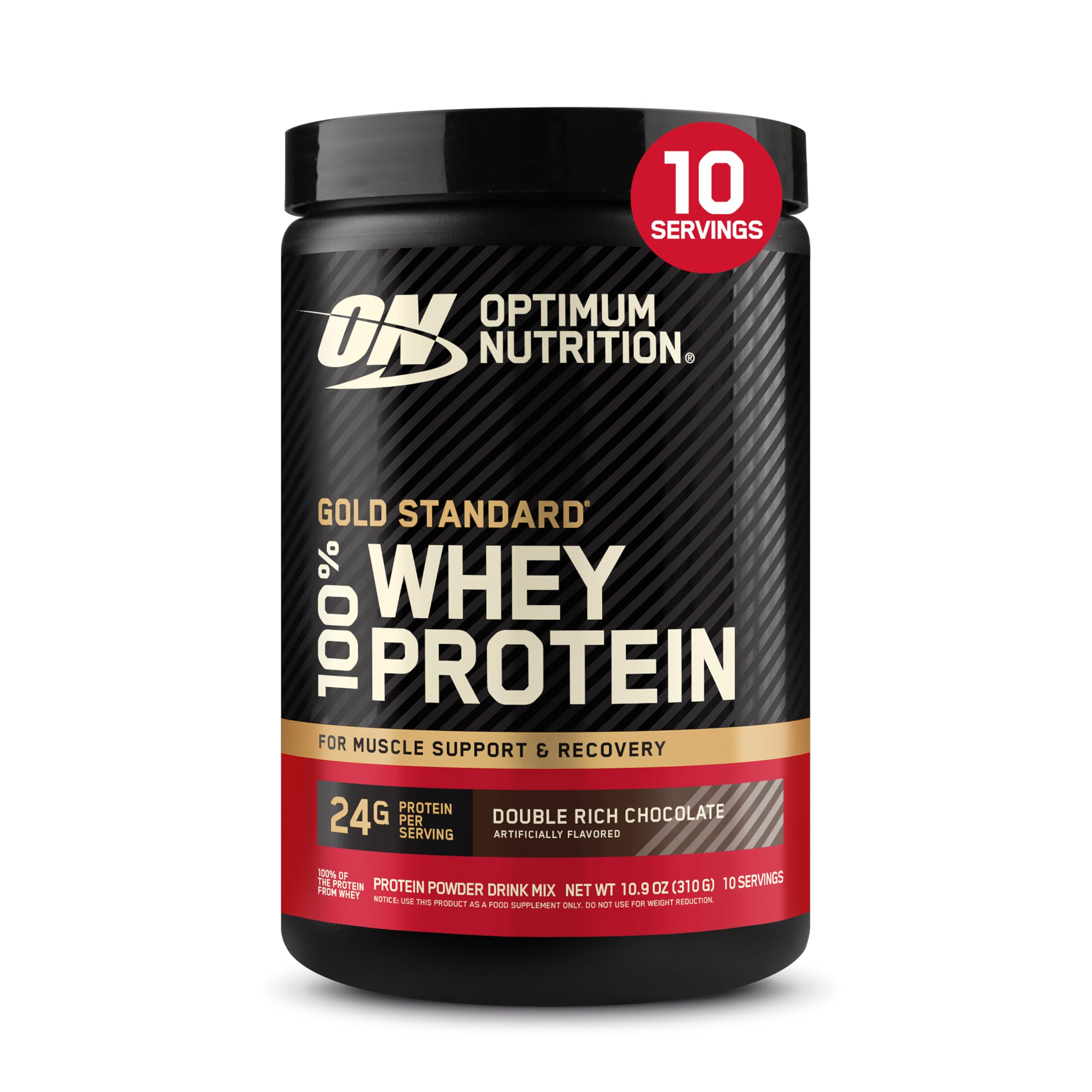 Optimum Nutrition paquete frente mostrando diseño y tamaño práctico