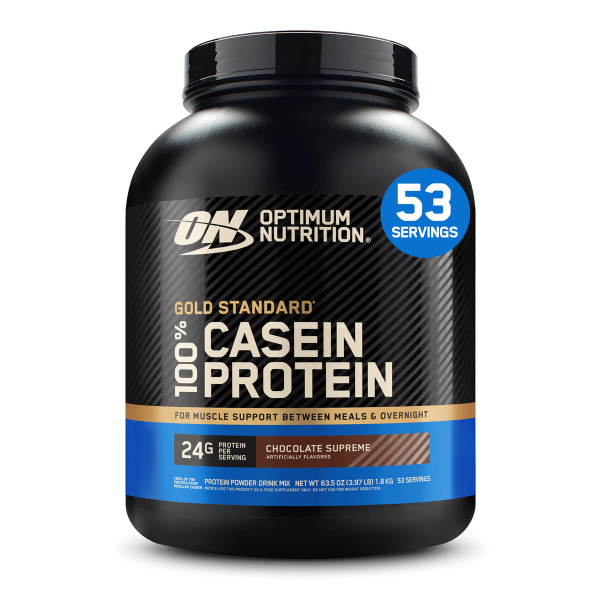 Optimum Nutrition envase frontal mostrando 24 g proteína y beneficios nocturnos
