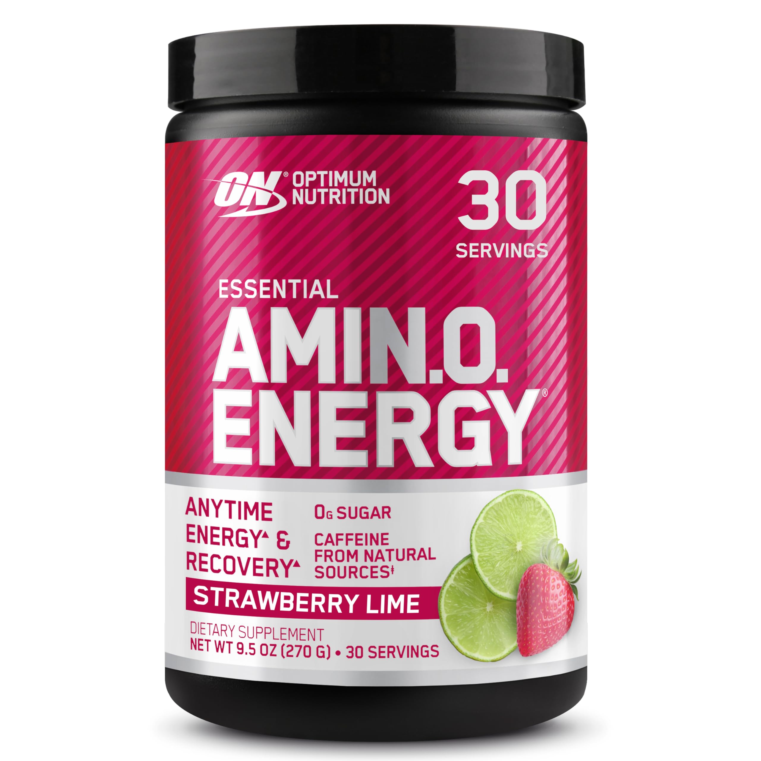 Optimum Nutrition envase frontal sabor Fresa Lima mostrando la marca y beneficio energético