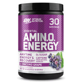Optimum Nutrition frasco frontal sabor Concord Grape mostrando diseño y beneficio energético